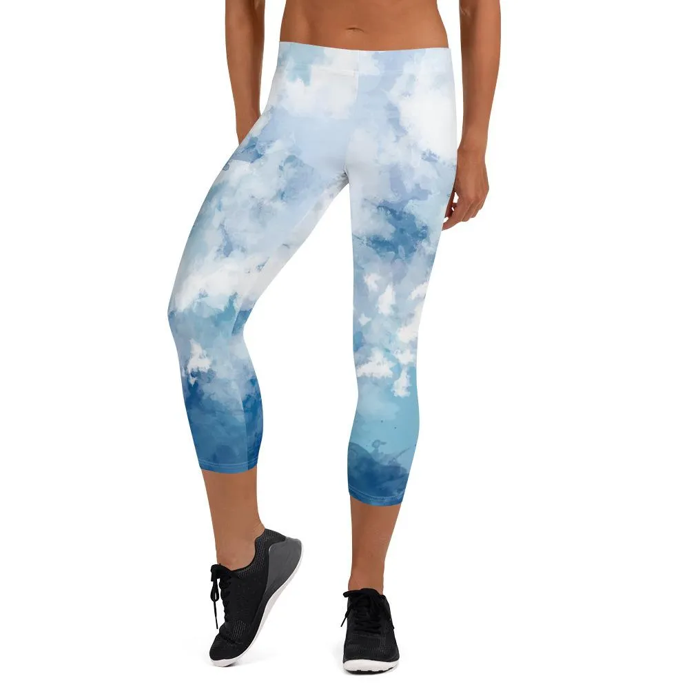 High Waisted Capri Yoga Leggings - SKY