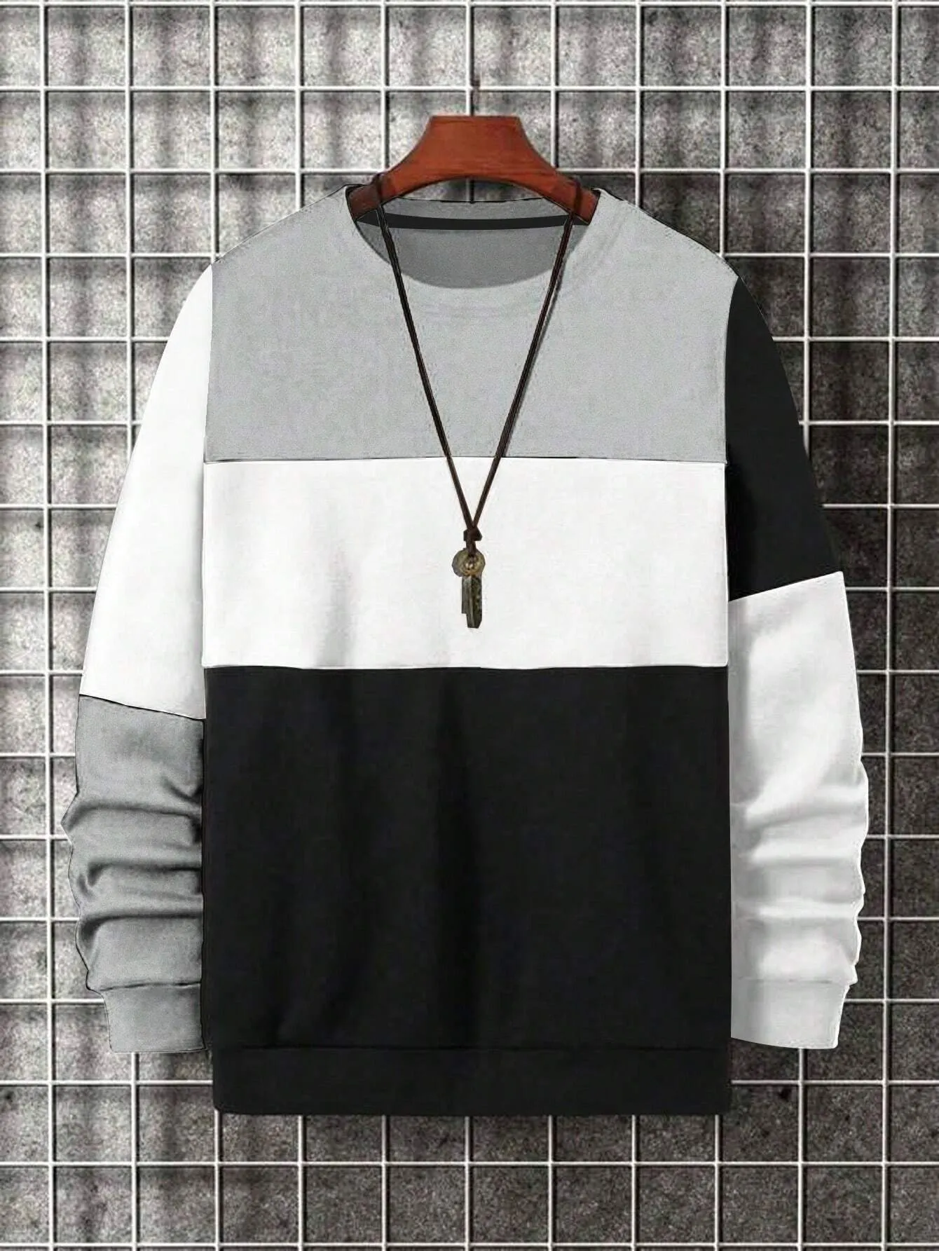 Homme  Plus Size Round Neck Color Block Sweatshirt