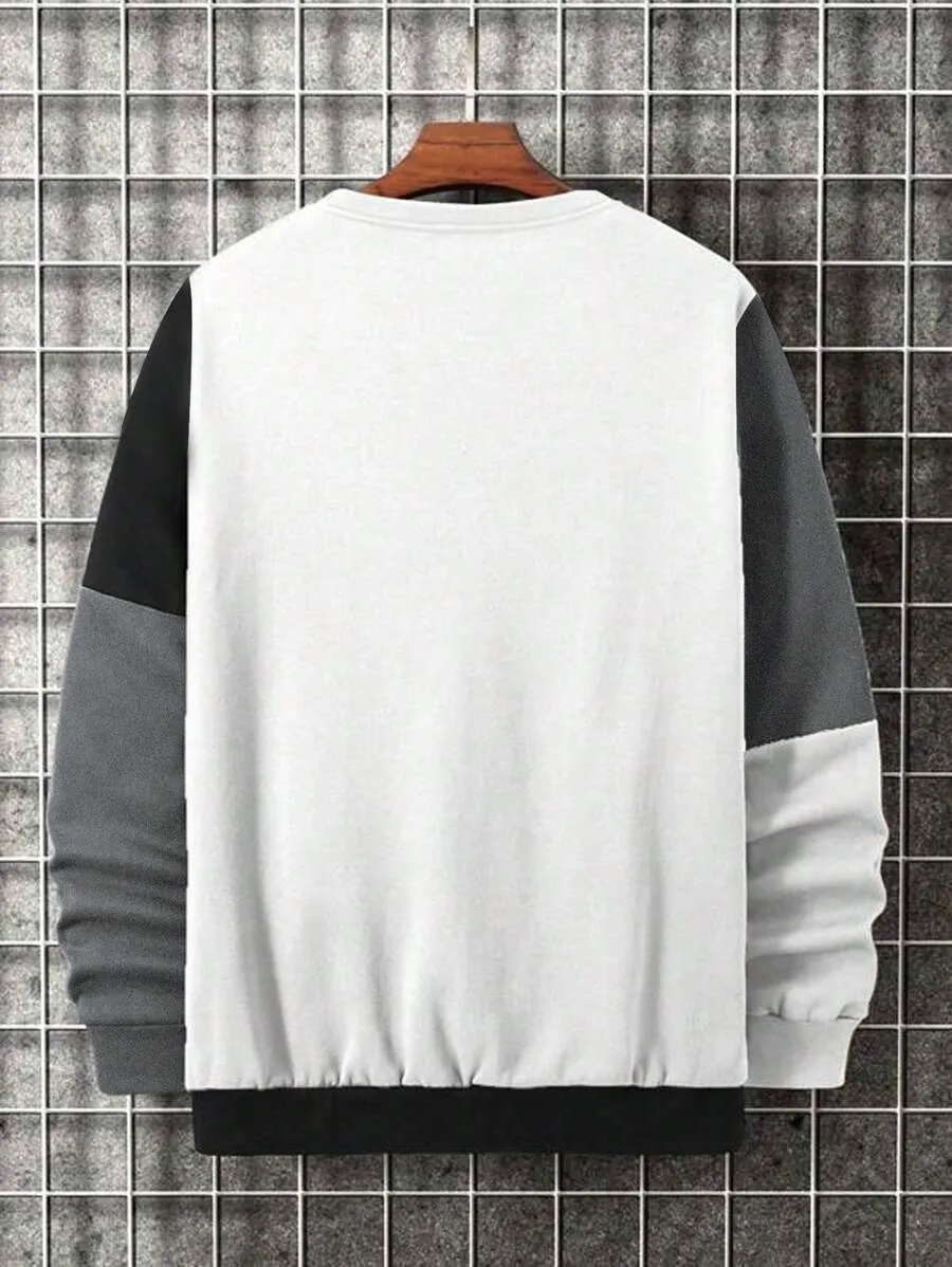 Homme  Plus Size Round Neck Color Block Sweatshirt