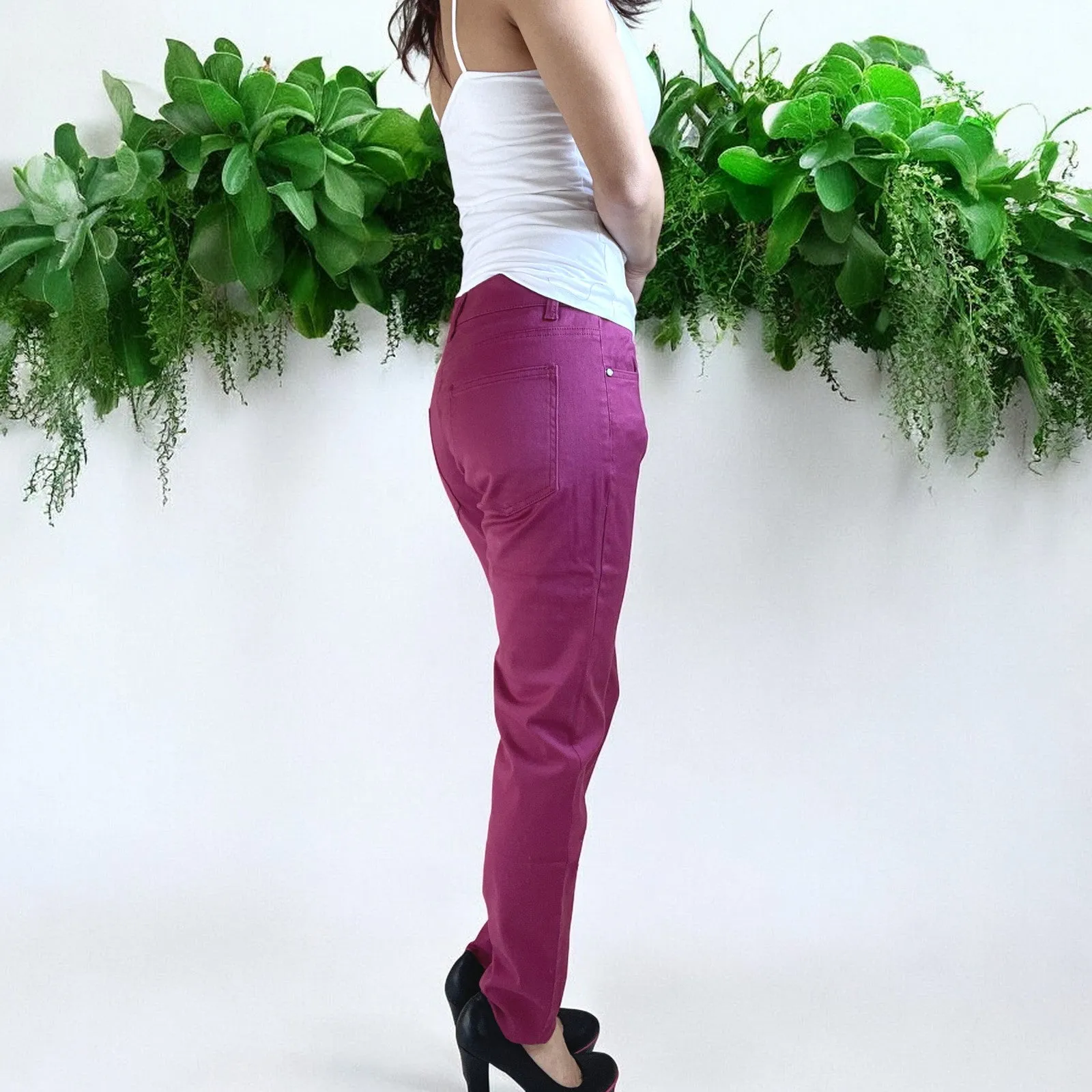Jawbreaker Punk Rock Skinny Jeans Low Rise Burgundy Denim Pants 5-Pocket Style