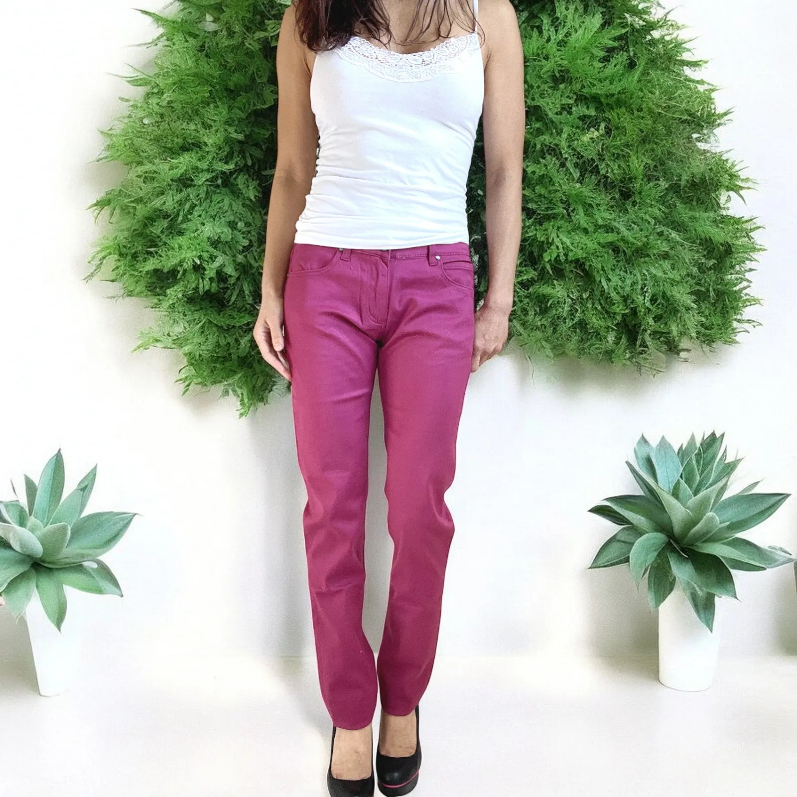 Jawbreaker Punk Rock Skinny Jeans Low Rise Burgundy Denim Pants 5-Pocket Style