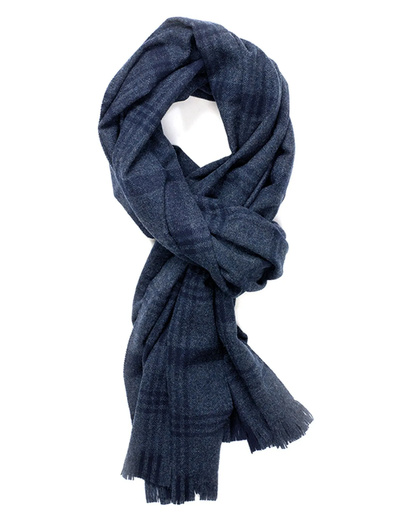 Joshua Ellis Navy Blue Escorial Featherweight Plaid Scarf