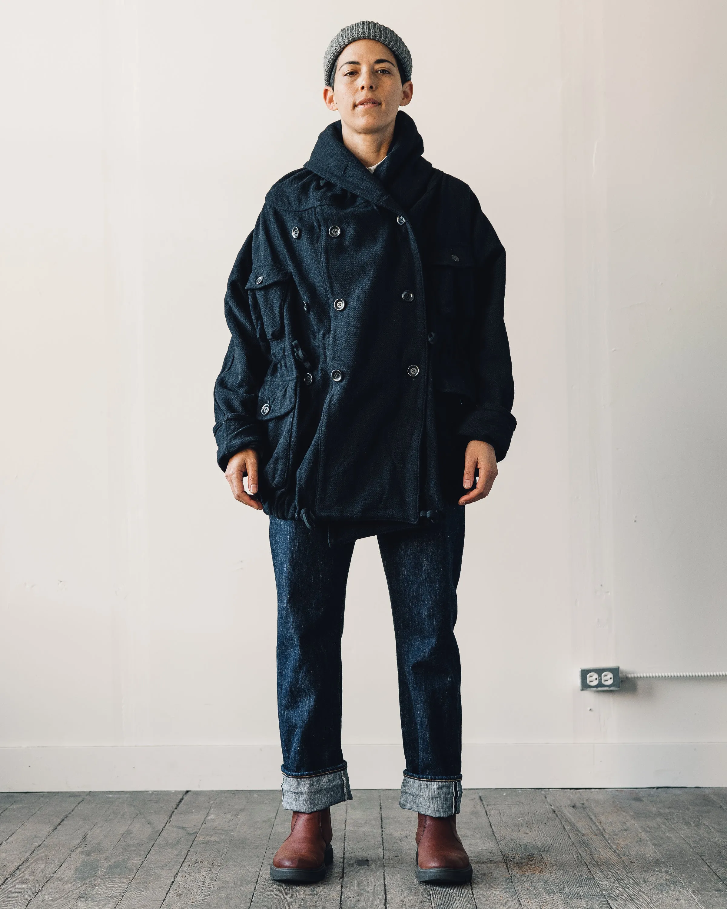 Kapital Vintage Melton Wool Ring Coat, Navy