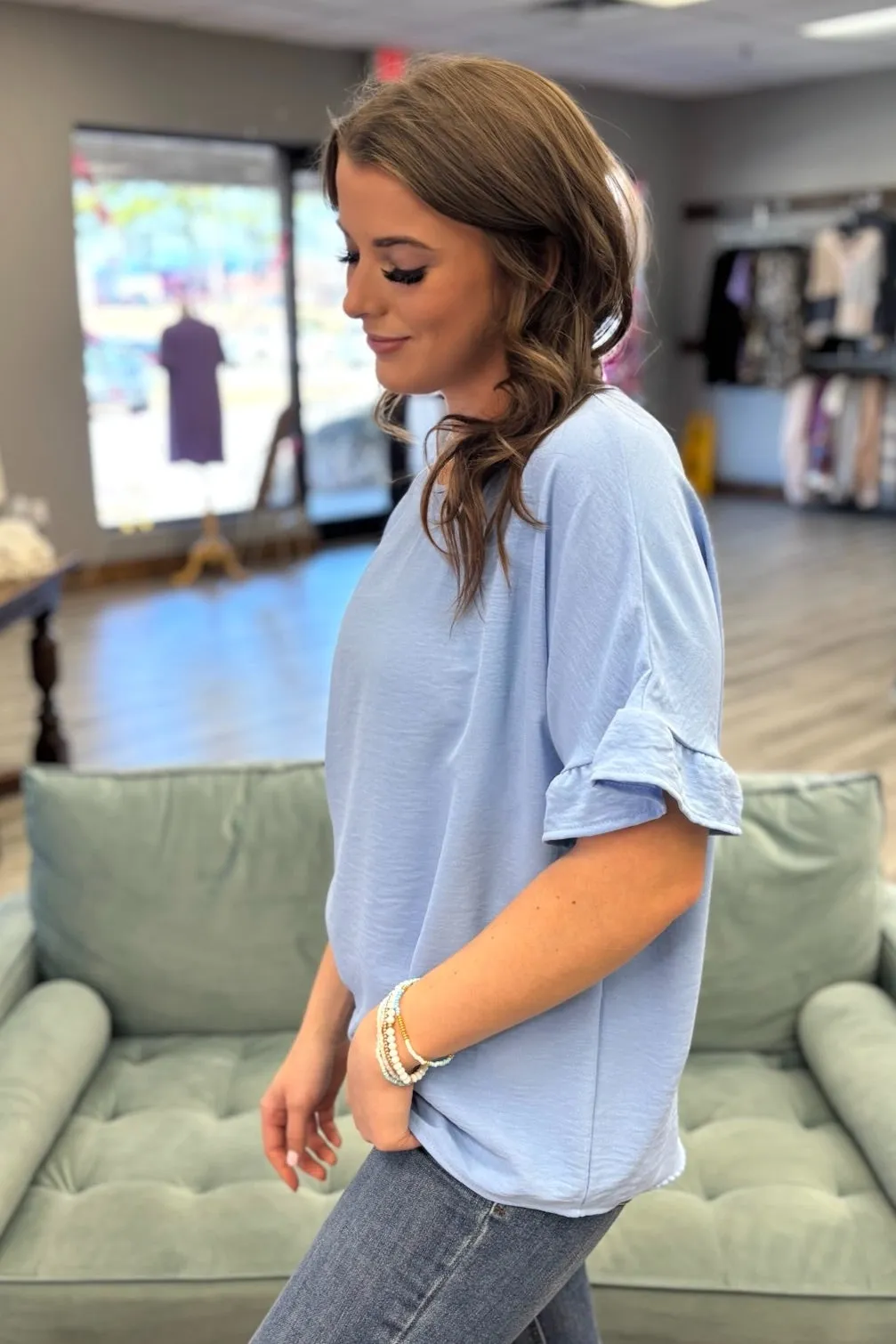 KYA Ruffled Sleeve Top - Blue