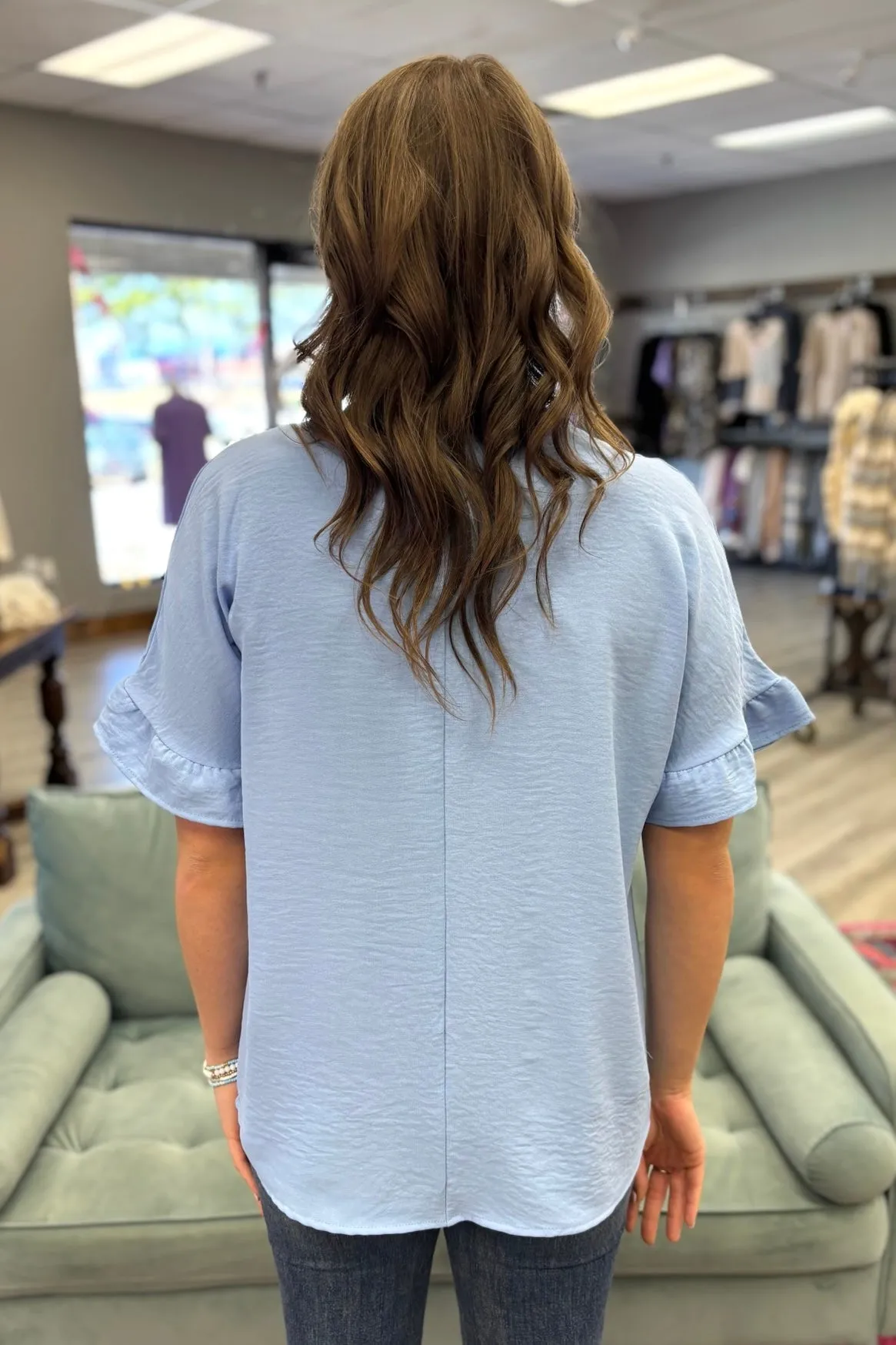 KYA Ruffled Sleeve Top - Blue