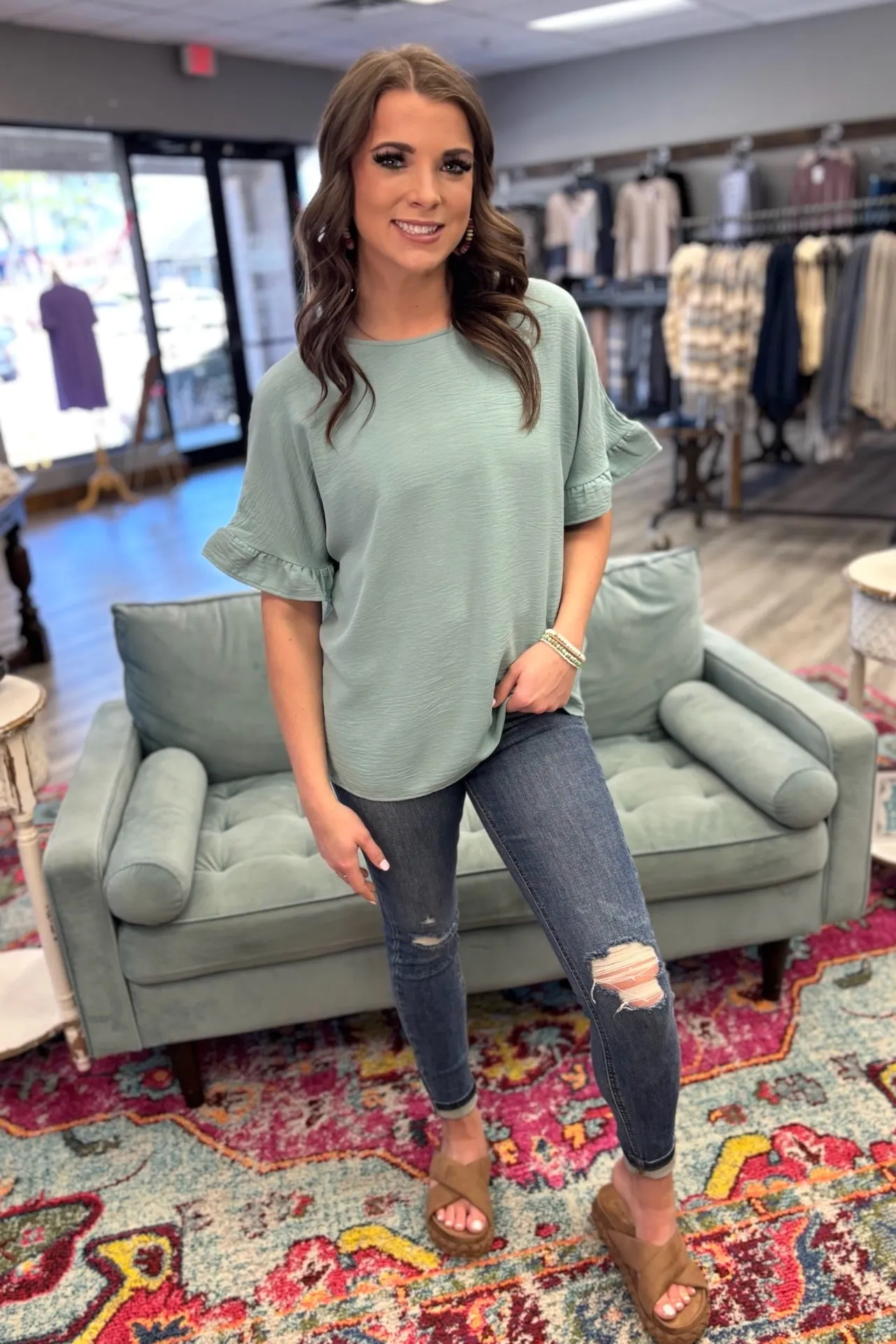 KYA Ruffled Sleeve Top - Teal