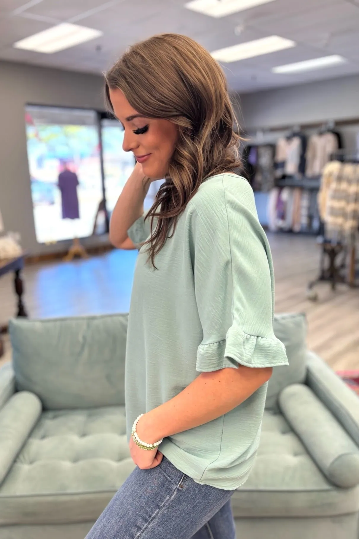 KYA Ruffled Sleeve Top - Teal