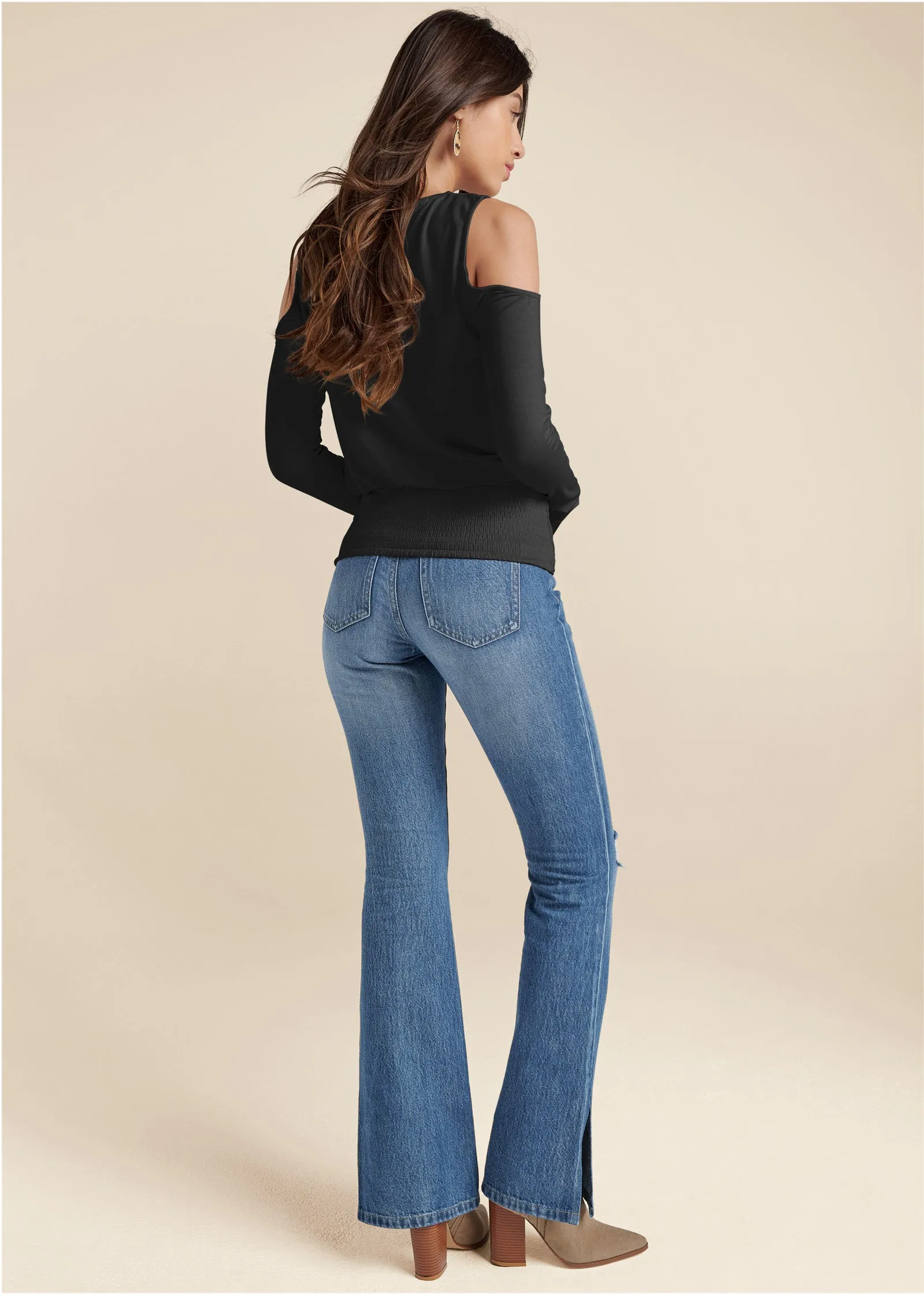 Lace-Up Cold-Shoulder Top - Black