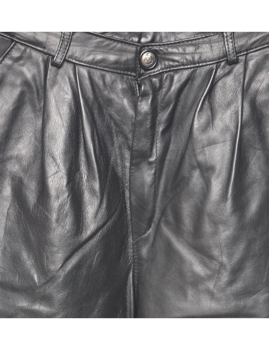 Leather Black  High Waisted Pleated Trousers - W27 L27
