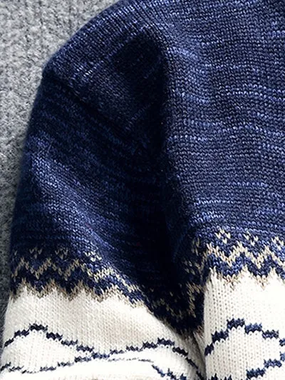 Men's Geometric Pattern Space Dye Crew Neck Sweater