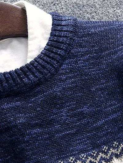 Men's Geometric Pattern Space Dye Crew Neck Sweater