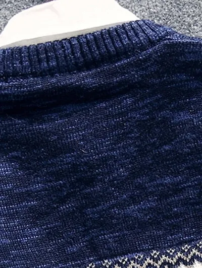 Men's Geometric Pattern Space Dye Crew Neck Sweater