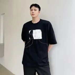 Men's Tops Personalized Patch Pullovers Round Neck T-shirt  2024 Summer Fashion Short Sleeved Male Clothing 9C5196