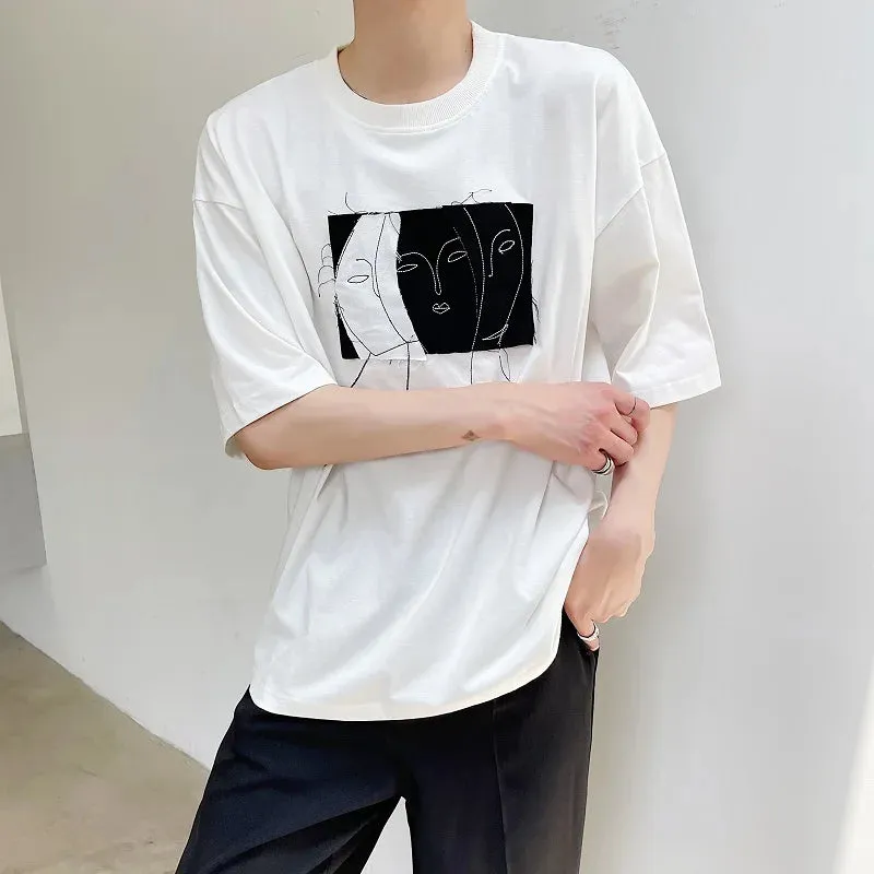 Men's Tops Personalized Patch Pullovers Round Neck T-shirt  2024 Summer Fashion Short Sleeved Male Clothing 9C5196