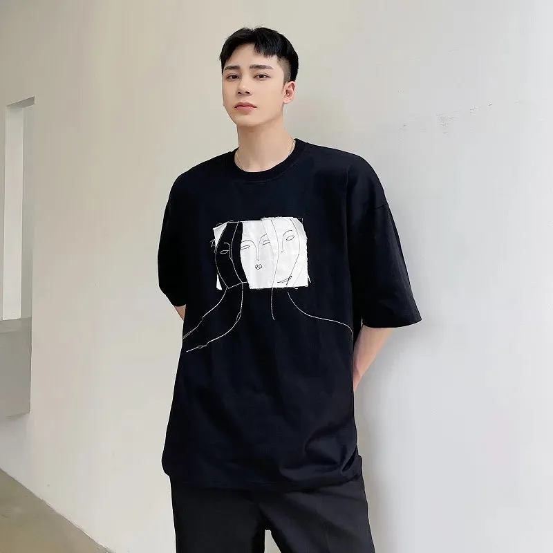 Men's Tops Personalized Patch Pullovers Round Neck T-shirt  2024 Summer Fashion Short Sleeved Male Clothing 9C5196