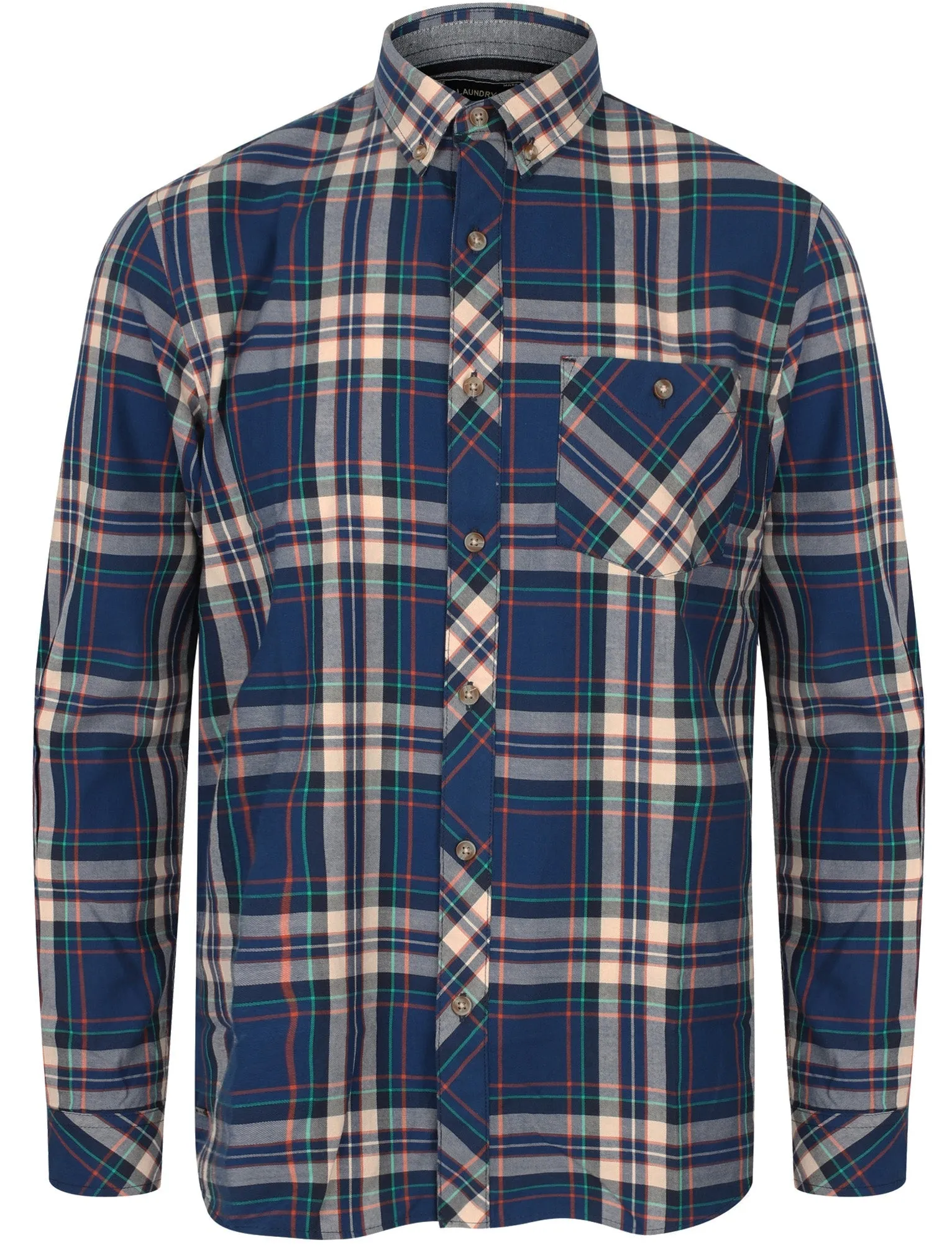 Milan Checked Cotton Long Sleeve Shirt In Estate Blue - Tokyo Laundry