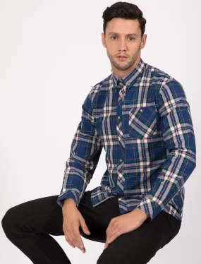 Milan Checked Cotton Long Sleeve Shirt In Estate Blue - Tokyo Laundry
