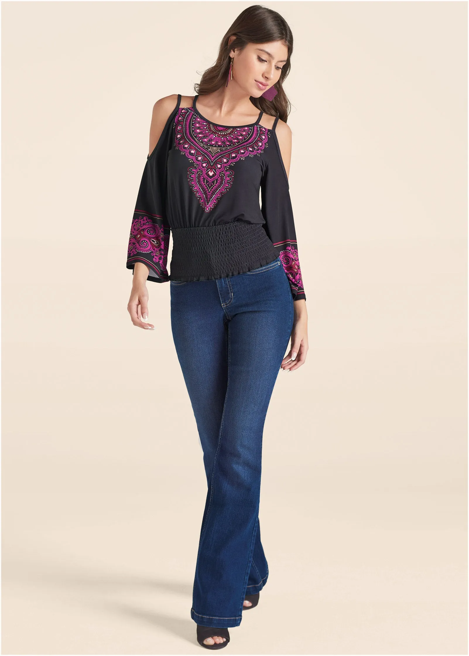 Moroccan Paisley Top - Black & Fuchsia