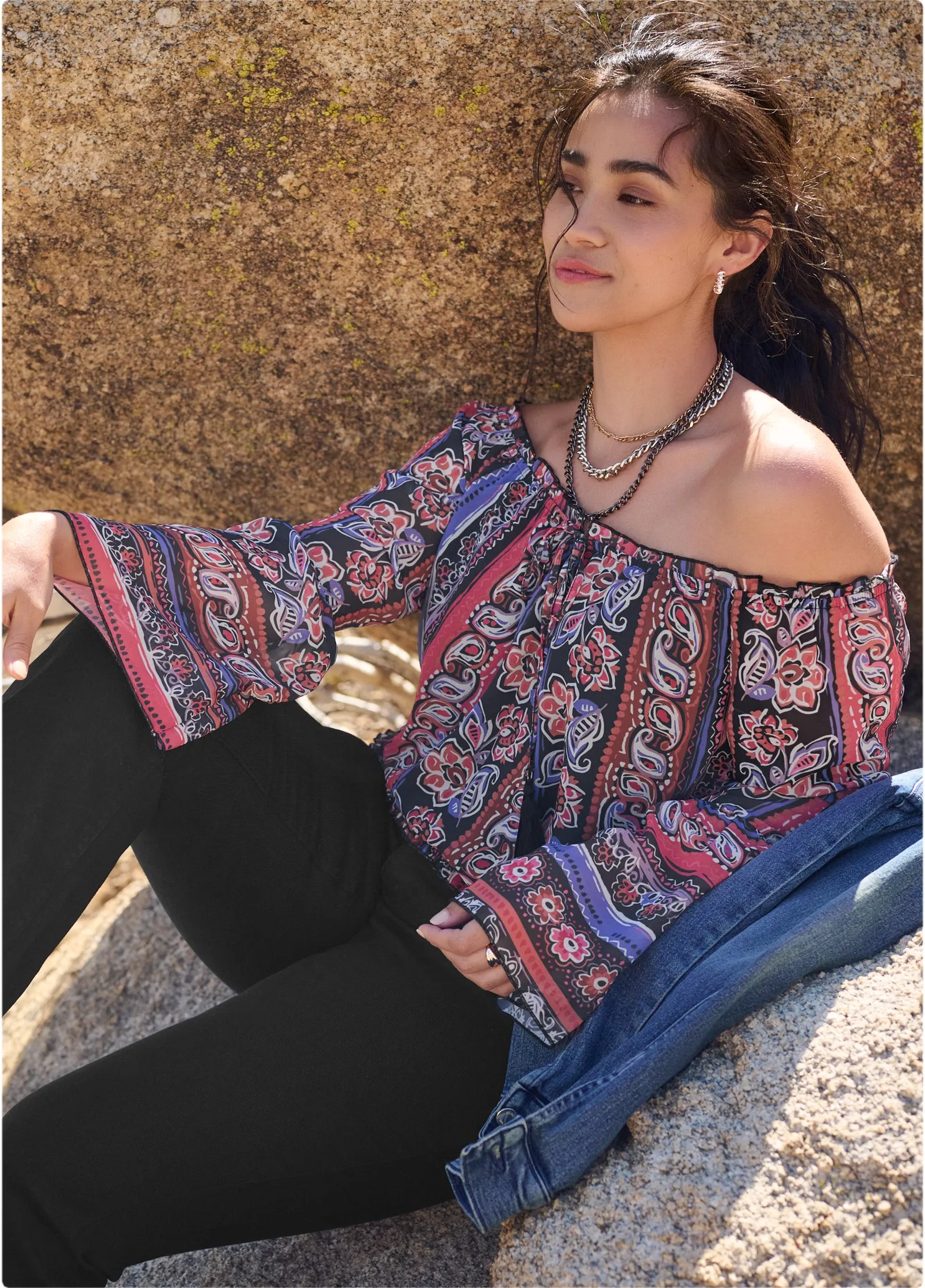 Off-The-Shoulder Print Top - Orange Multi