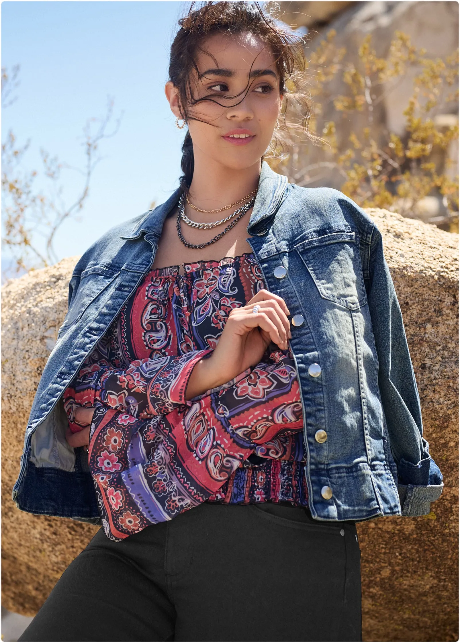 Off-The-Shoulder Print Top - Orange Multi