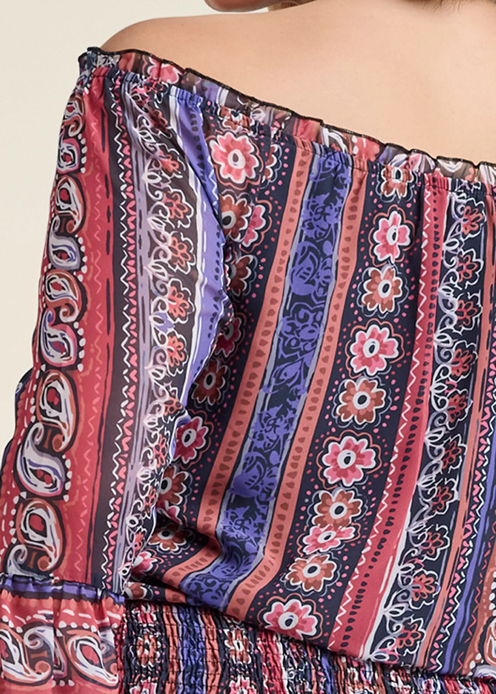 Off-The-Shoulder Print Top - Orange Multi