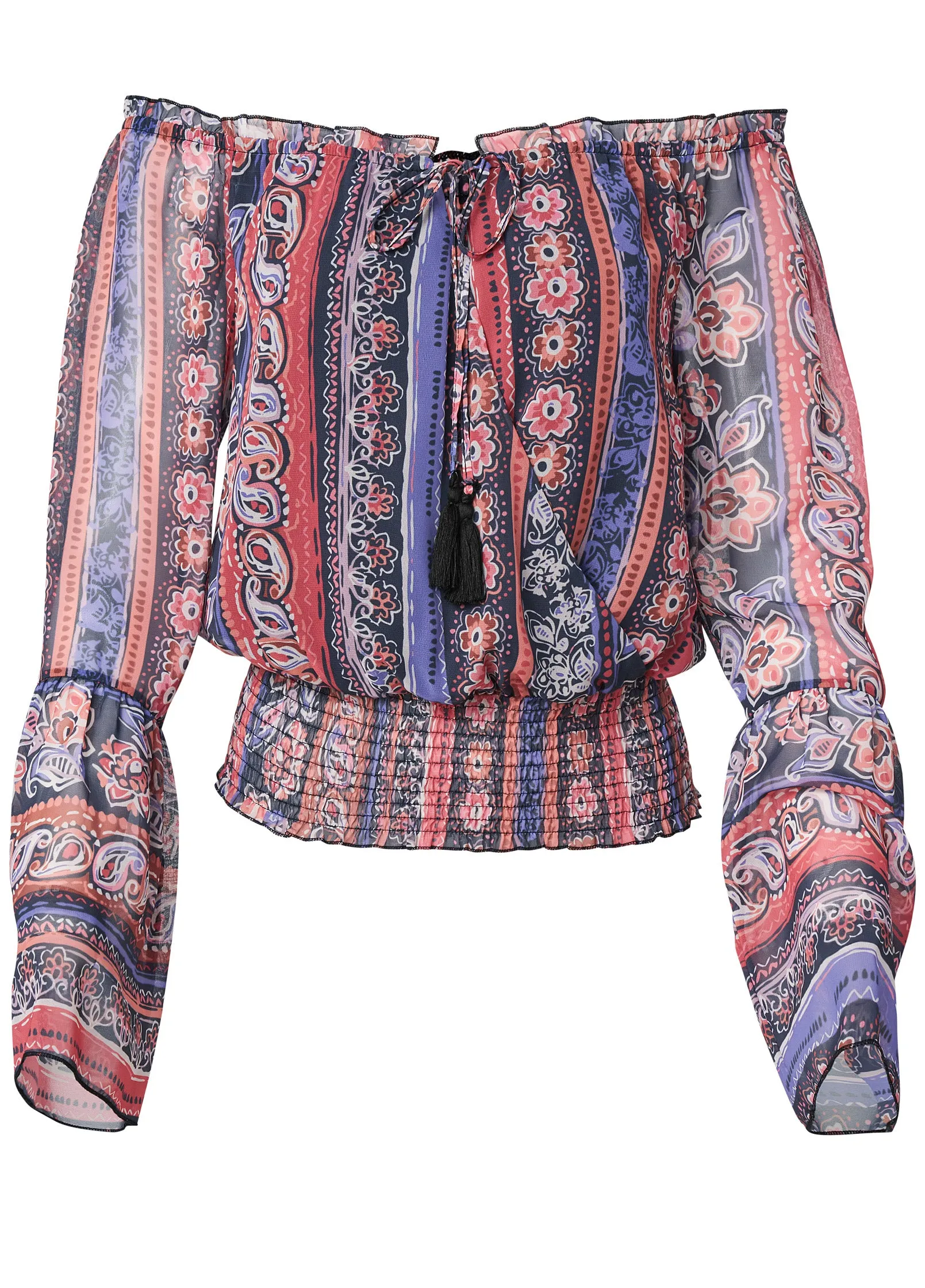Off-The-Shoulder Print Top - Orange Multi