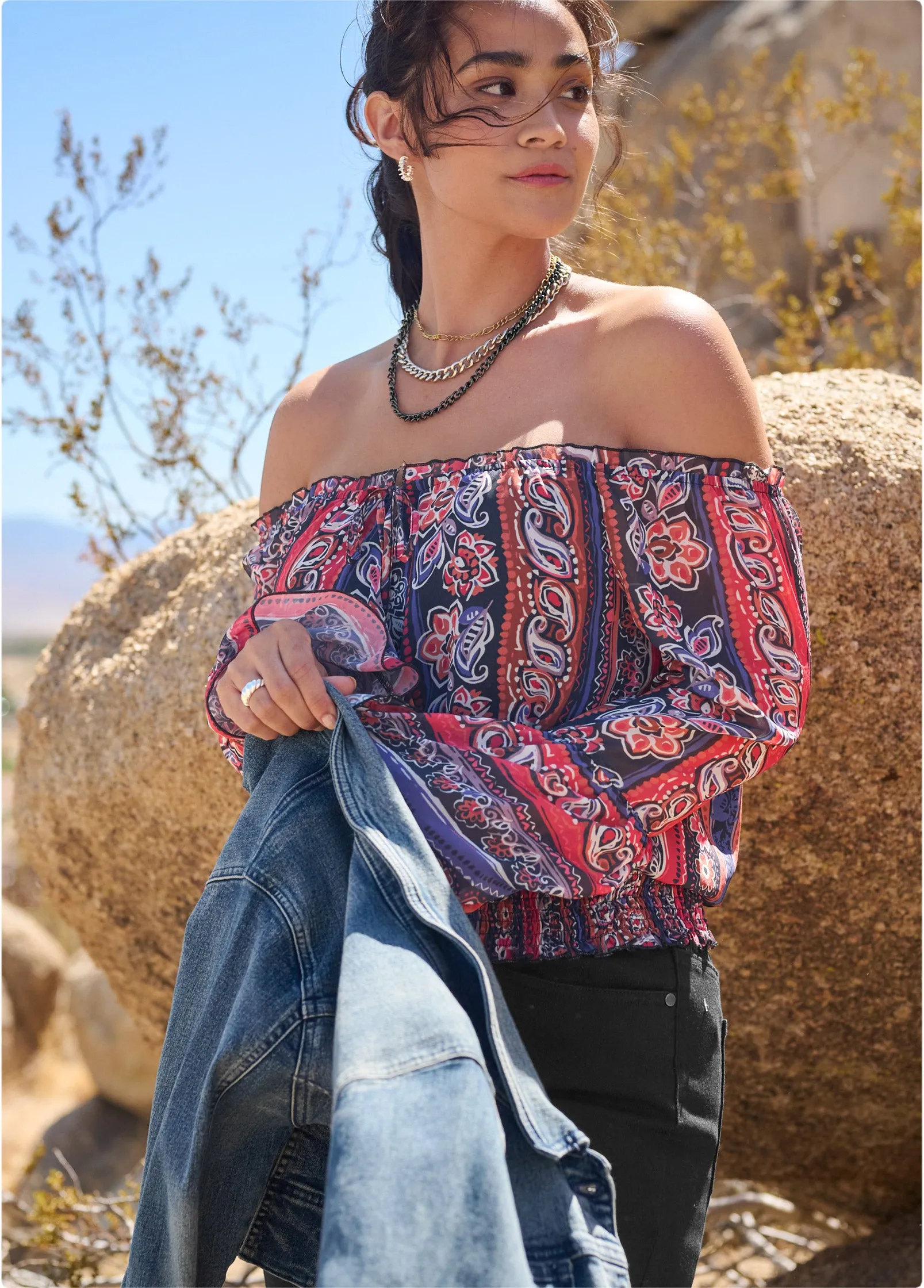 Off-The-Shoulder Print Top - Orange Multi