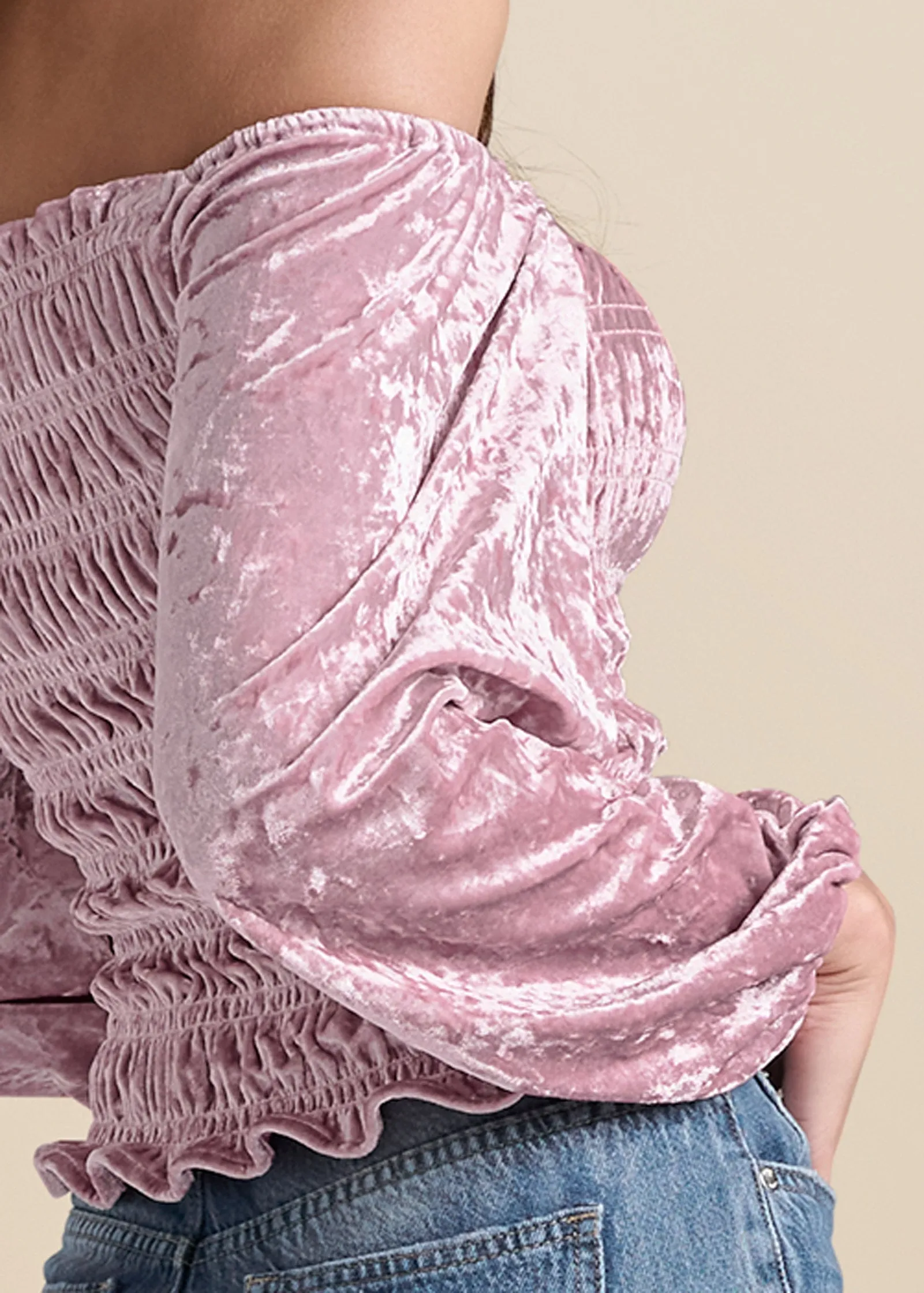 Off-The-Shoulder Velvet Top - Pink