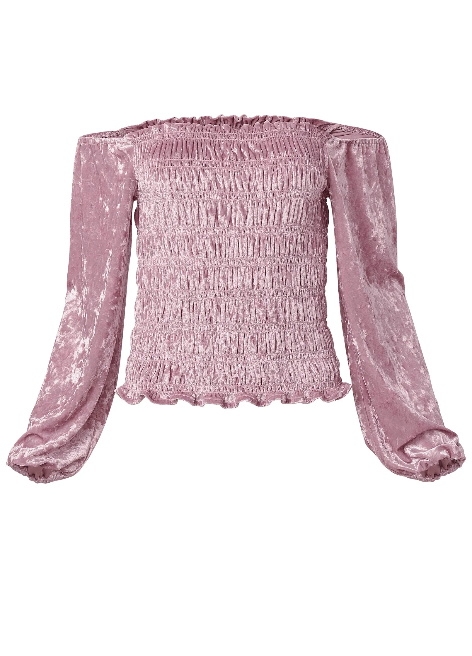 Off-The-Shoulder Velvet Top - Pink