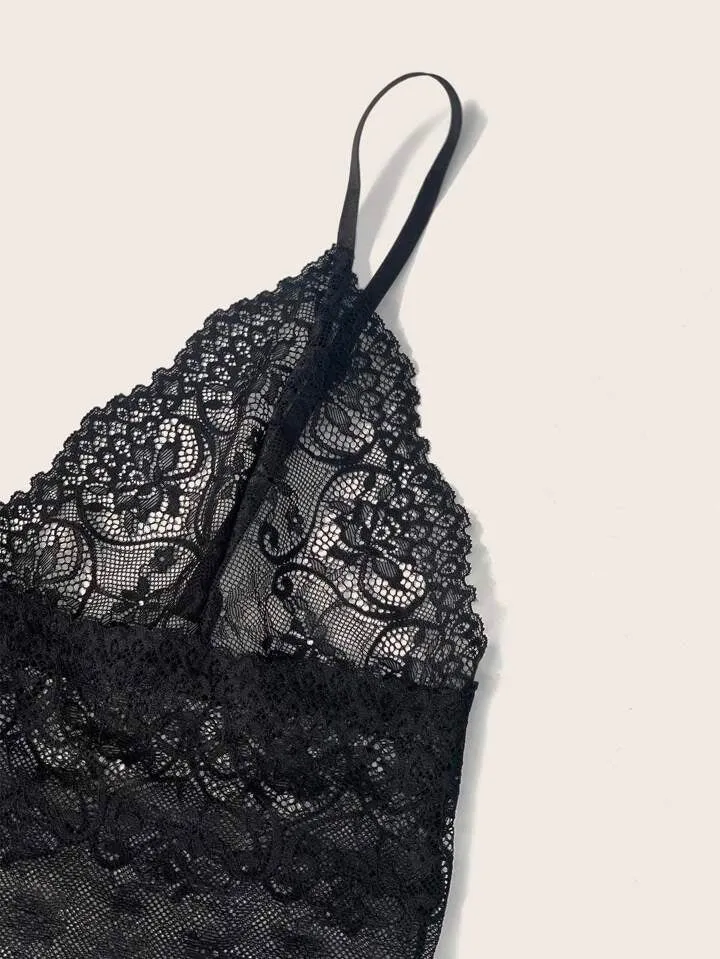 Pink Lace Lingerie Sexy Sleepwear With Silk Belted Robe