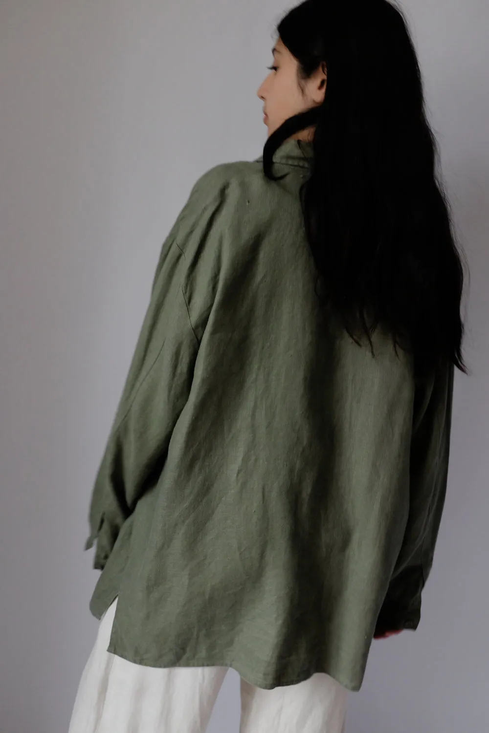 PURE LINEN OLIVE OVERSIZE SHIRT JACKET