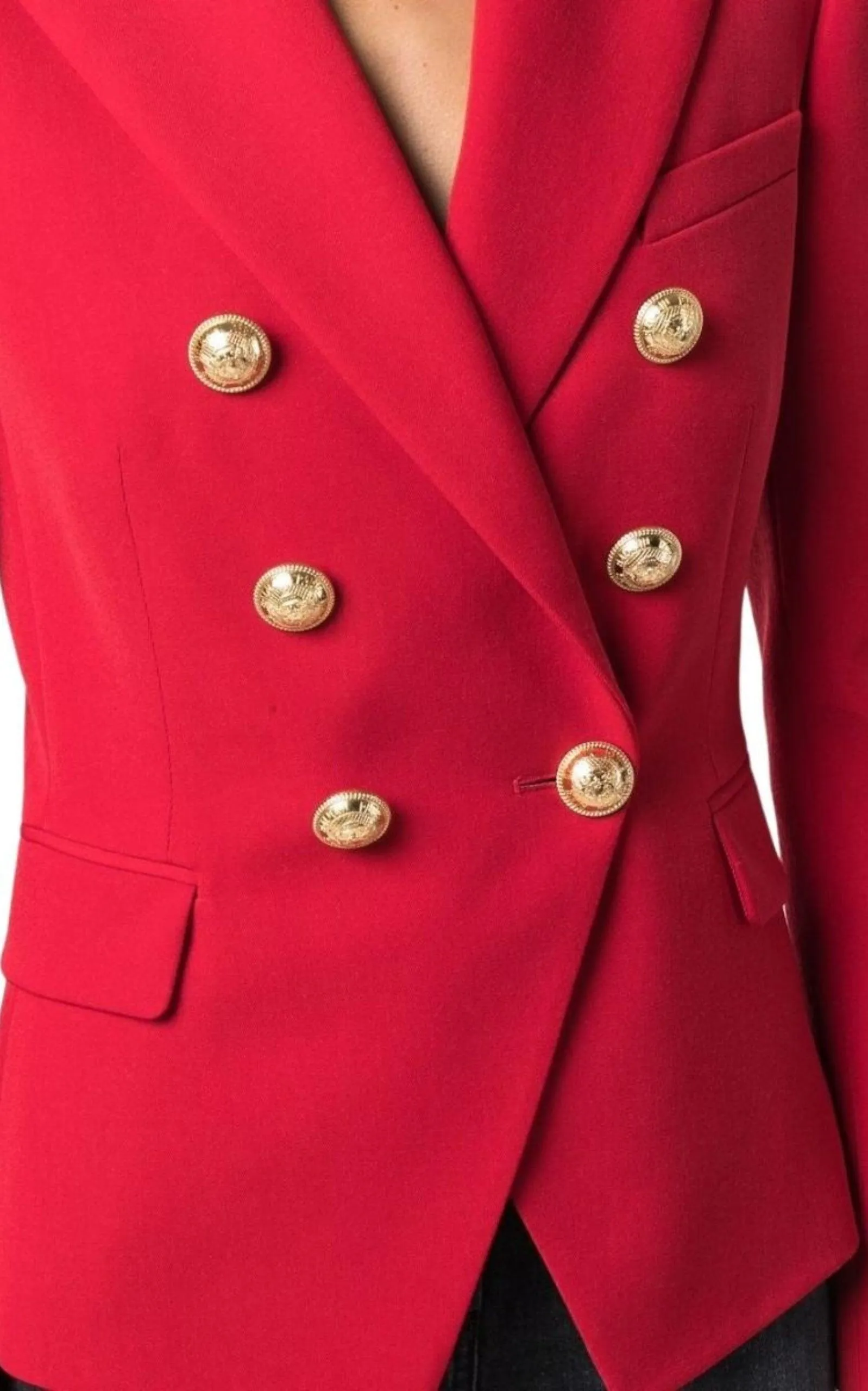 Red Double Breasted Tailored Wool Blazer