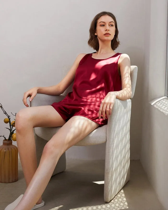 Relaxed Silk Short Pajamas Claret