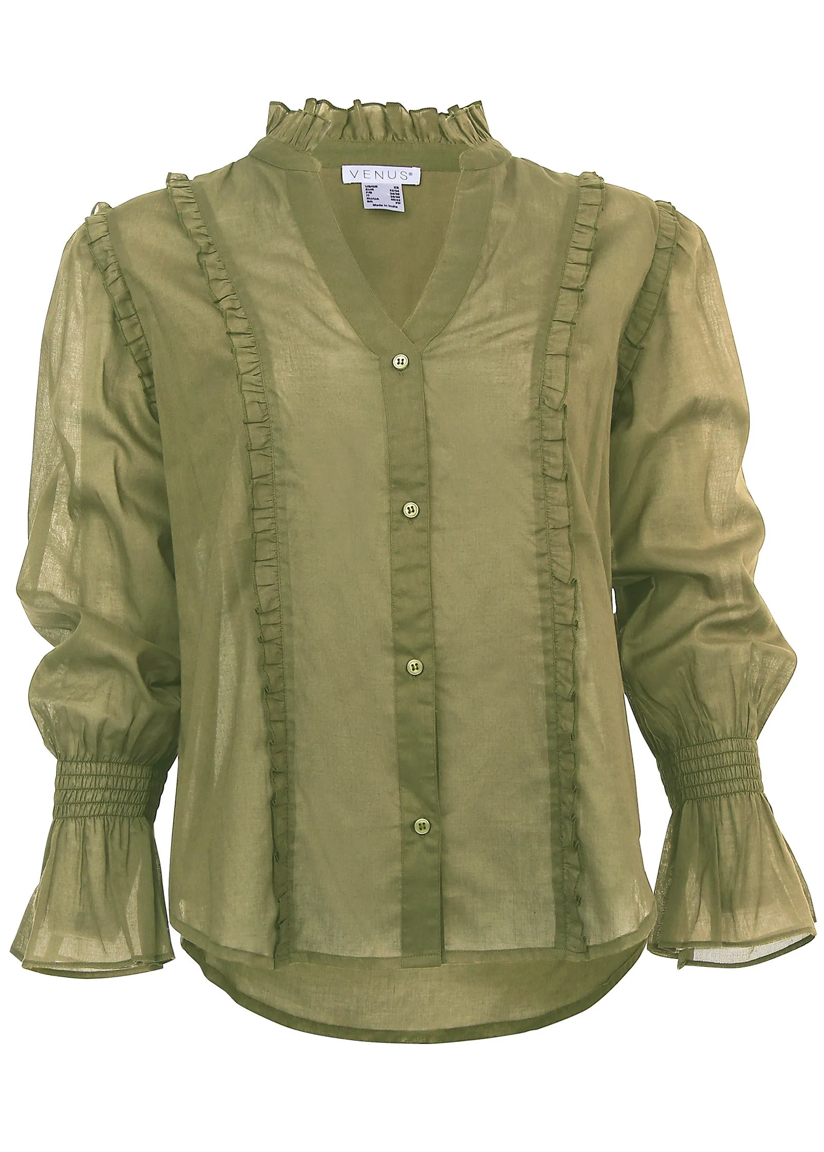 Ruffle Button-Front Top - Olive