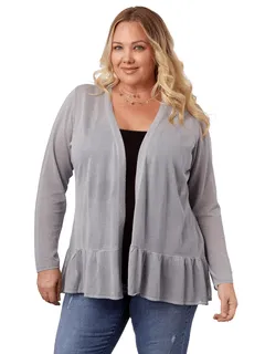 Ruffle-Hem Cardigan | COOL GREY
