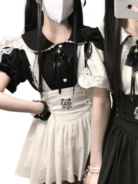 Ruffled Shoulder Sweet Bow Strap Skirt