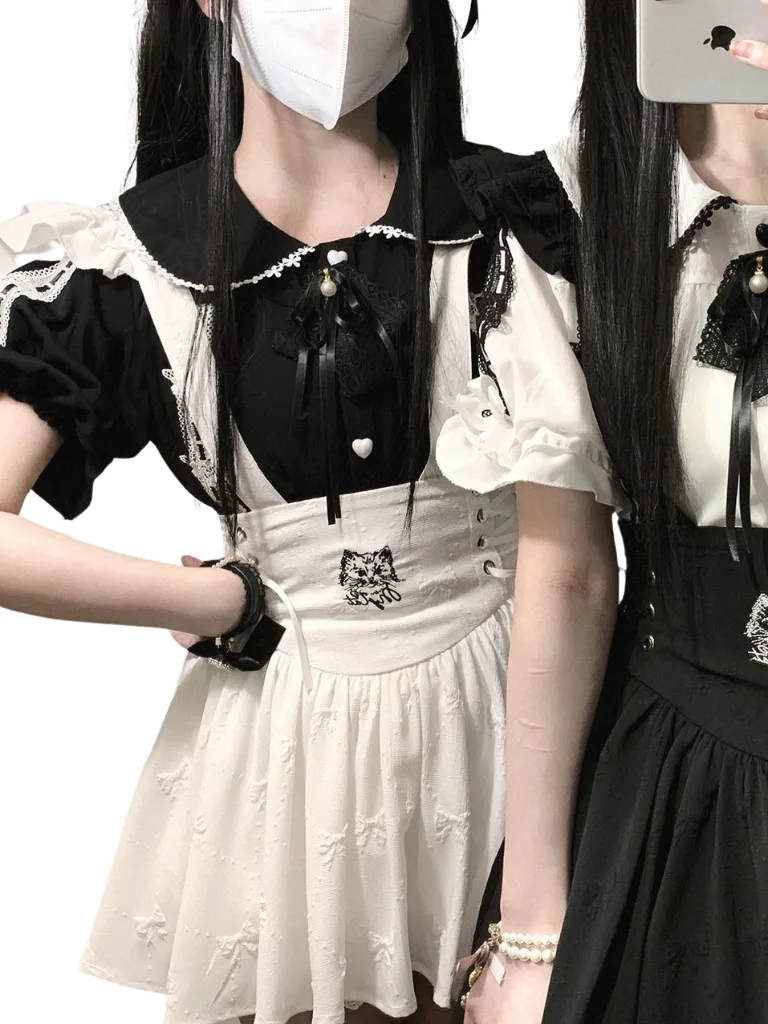 Ruffled Shoulder Sweet Bow Strap Skirt