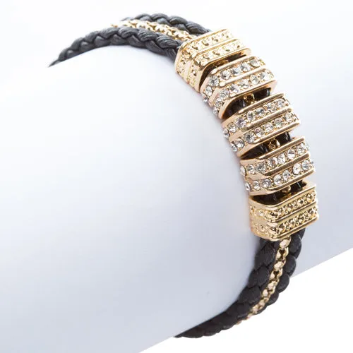 Simple Style Rope Cord Crystal Rhinestone Fashion Bracelet B457 Black Gold