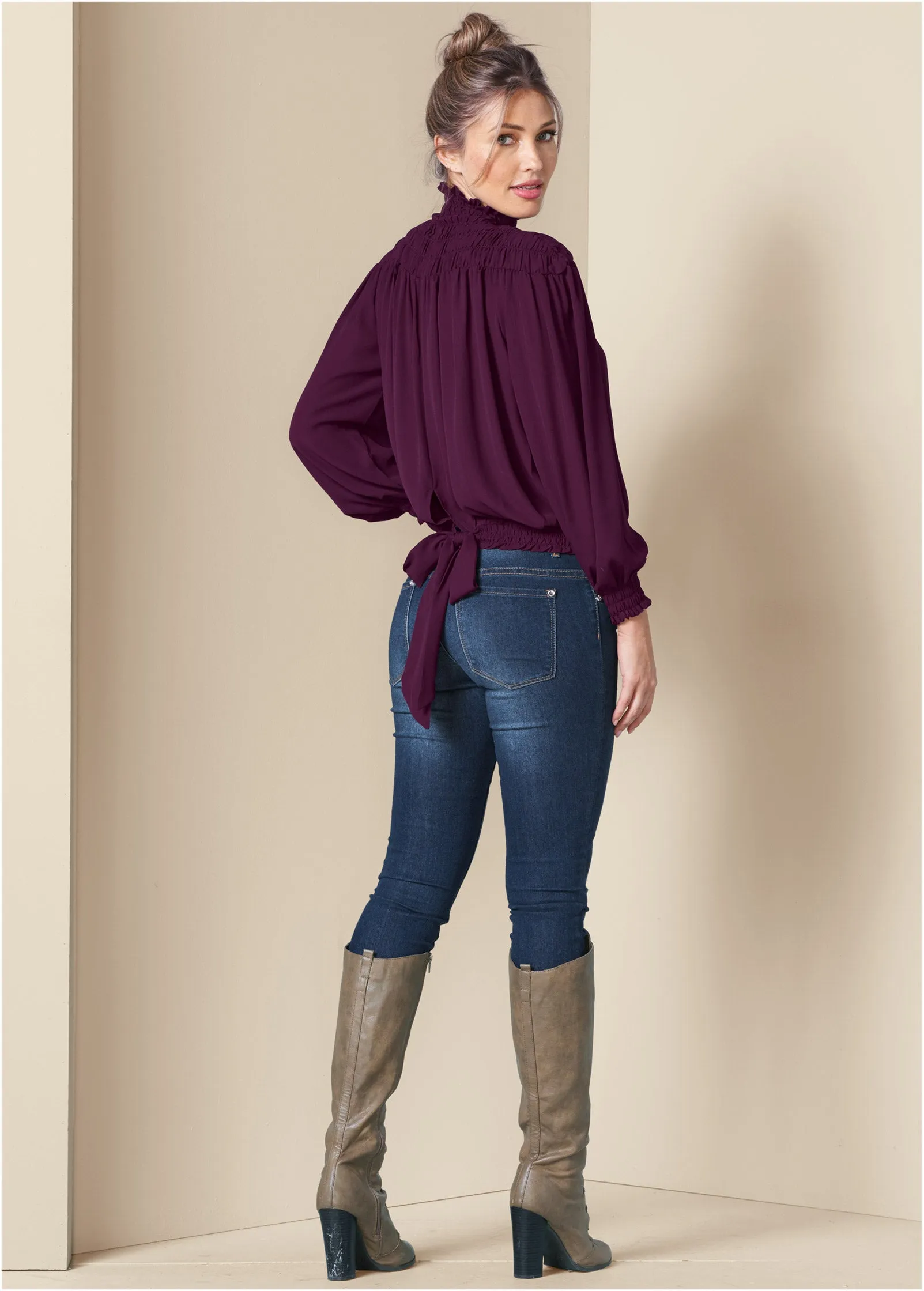 Smocked Detail Top - Dark Purple