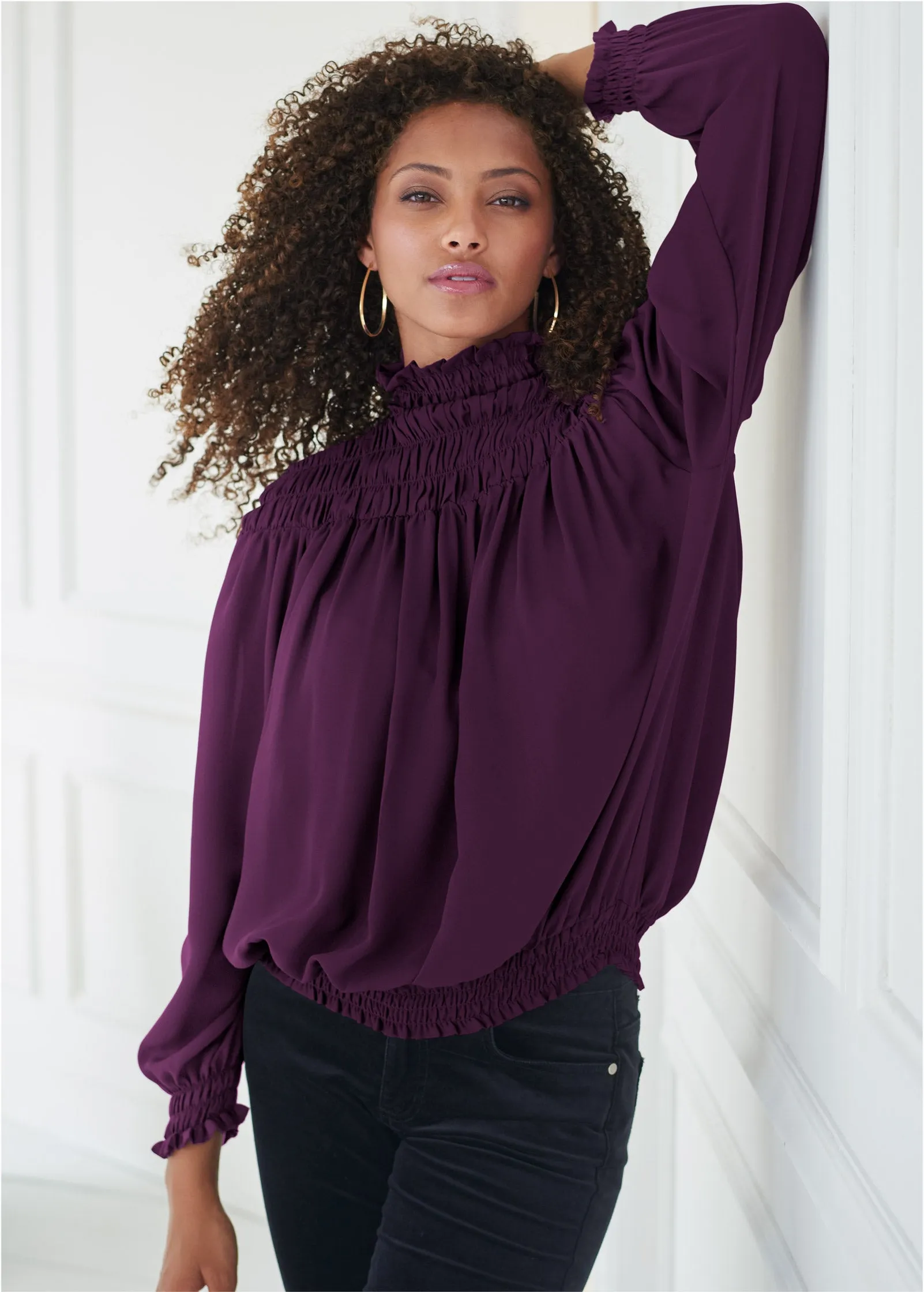 Smocked Detail Top - Dark Purple
