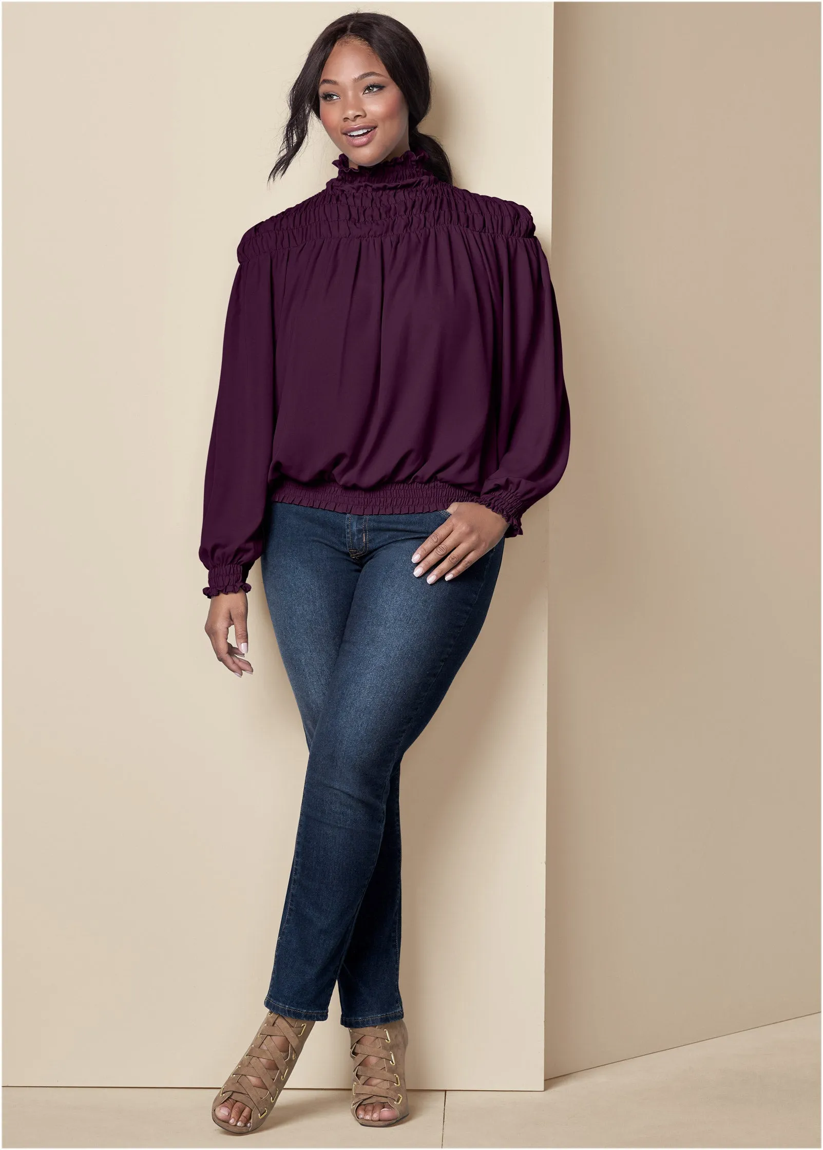 Smocked Detail Top - Dark Purple