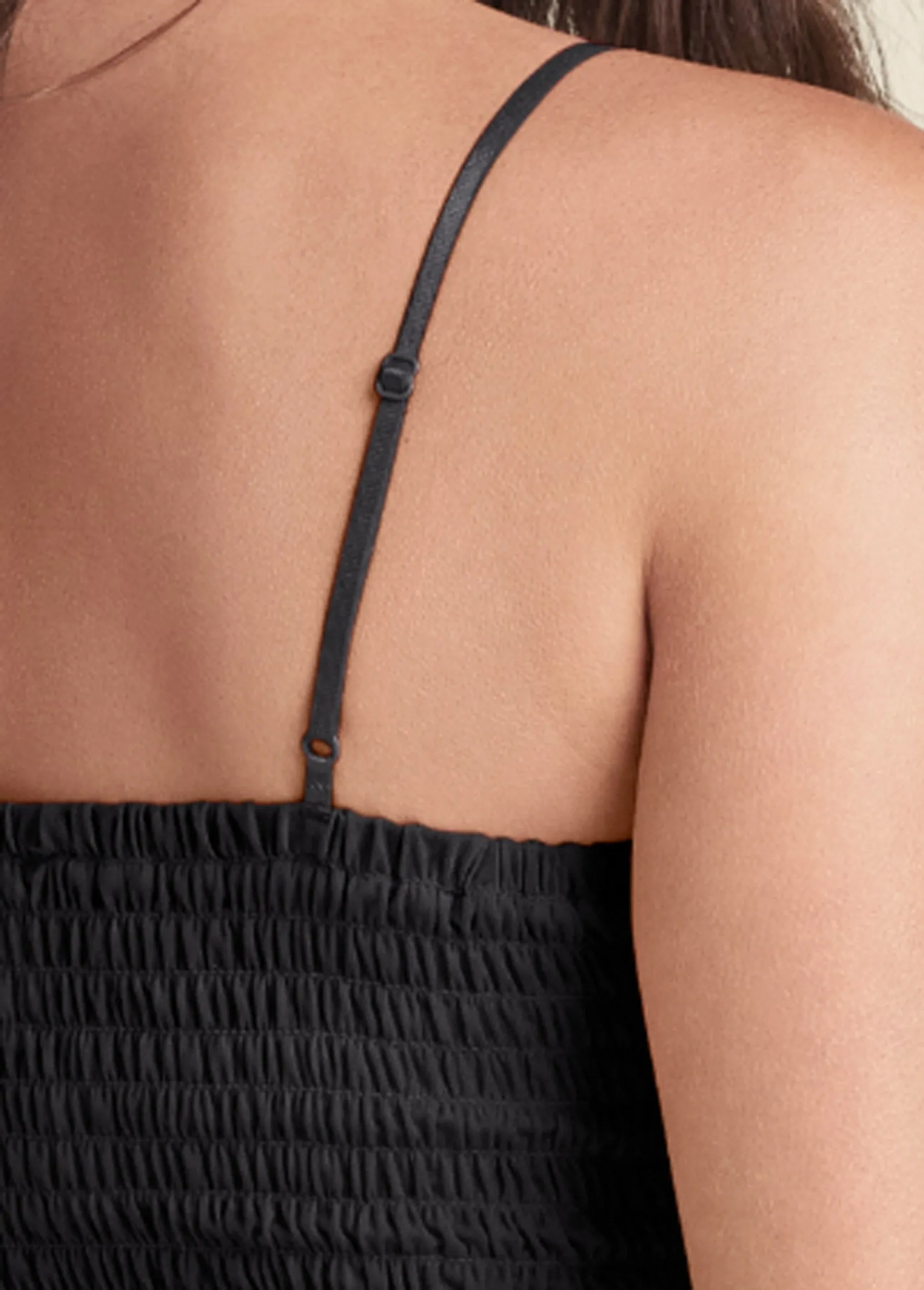 Smocked Mesh Top - Black