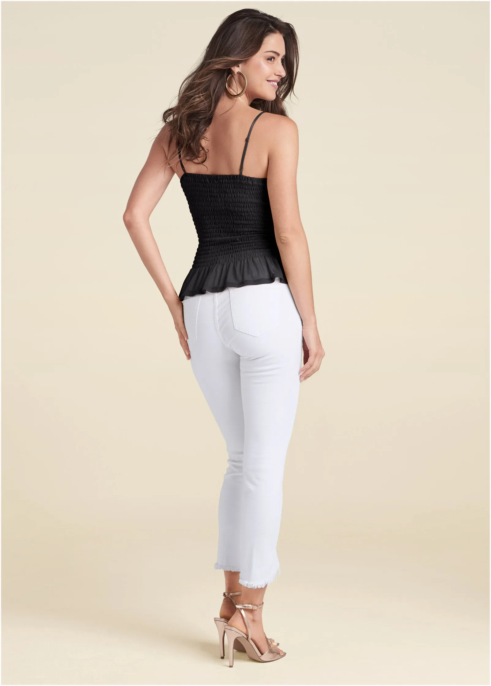 Smocked Mesh Top - Black
