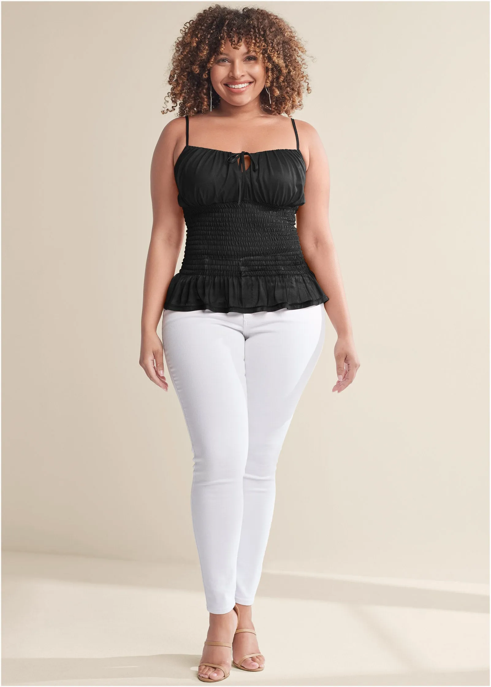 Smocked Mesh Top - Black