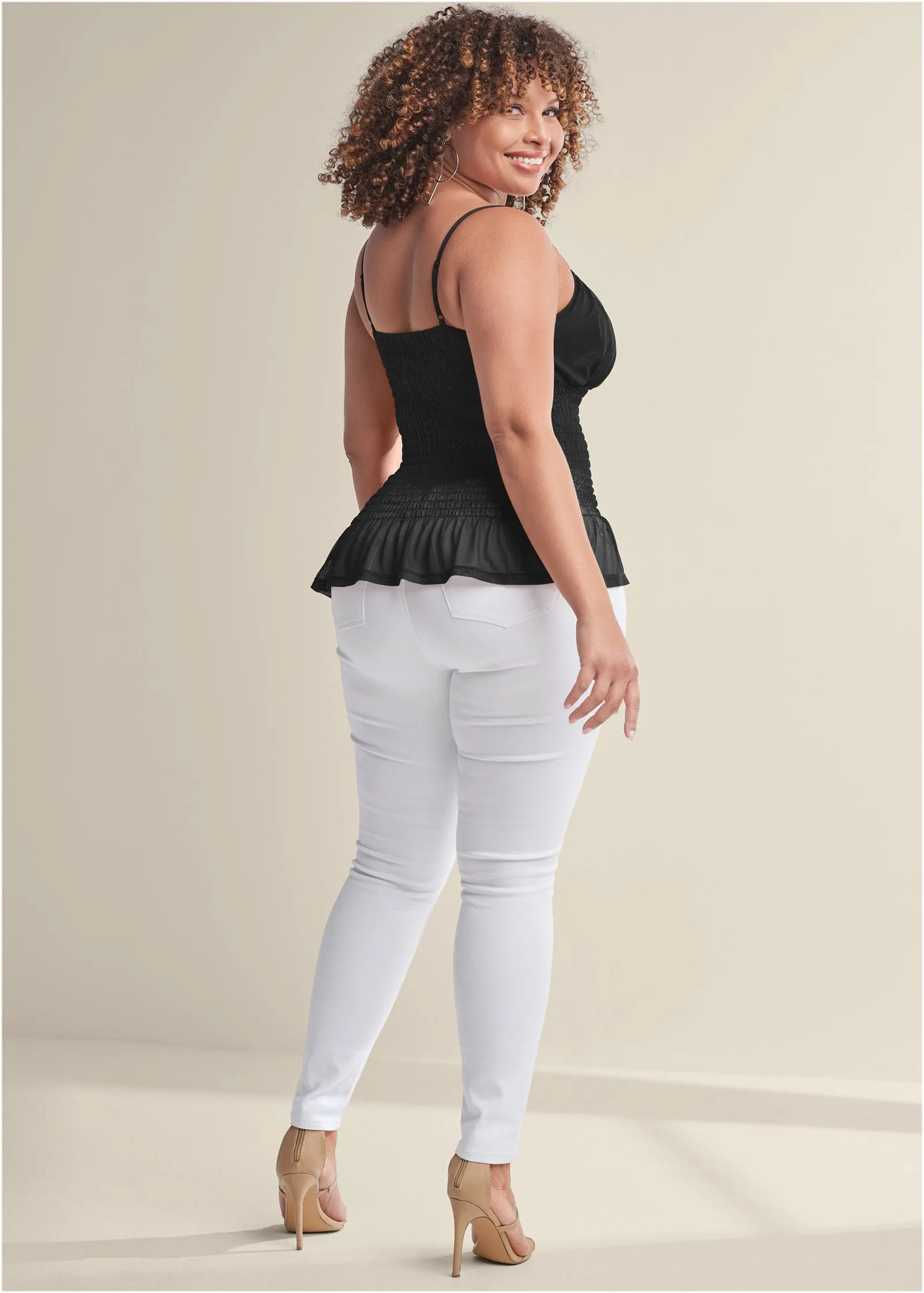Smocked Mesh Top - Black