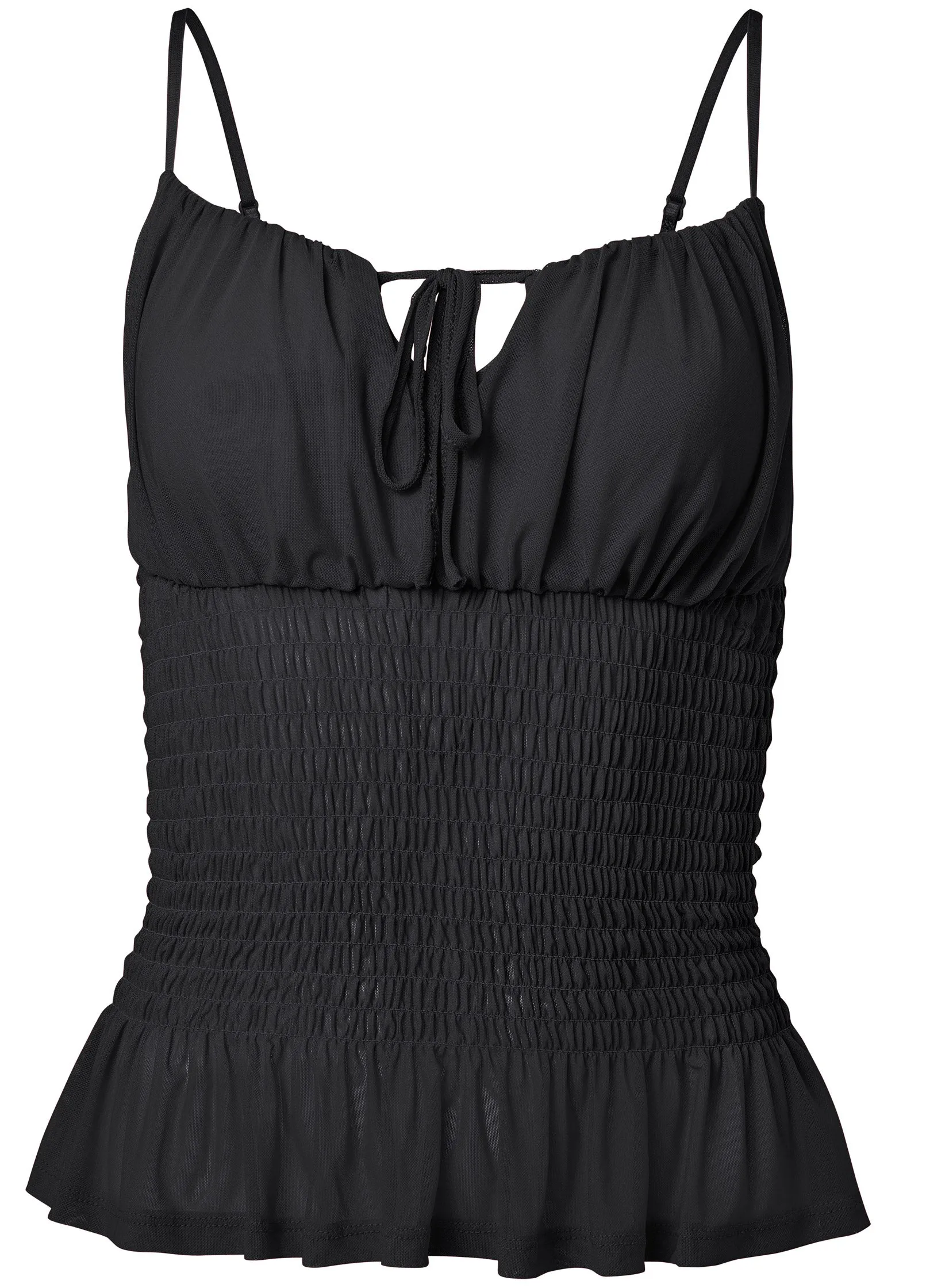 Smocked Mesh Top - Black
