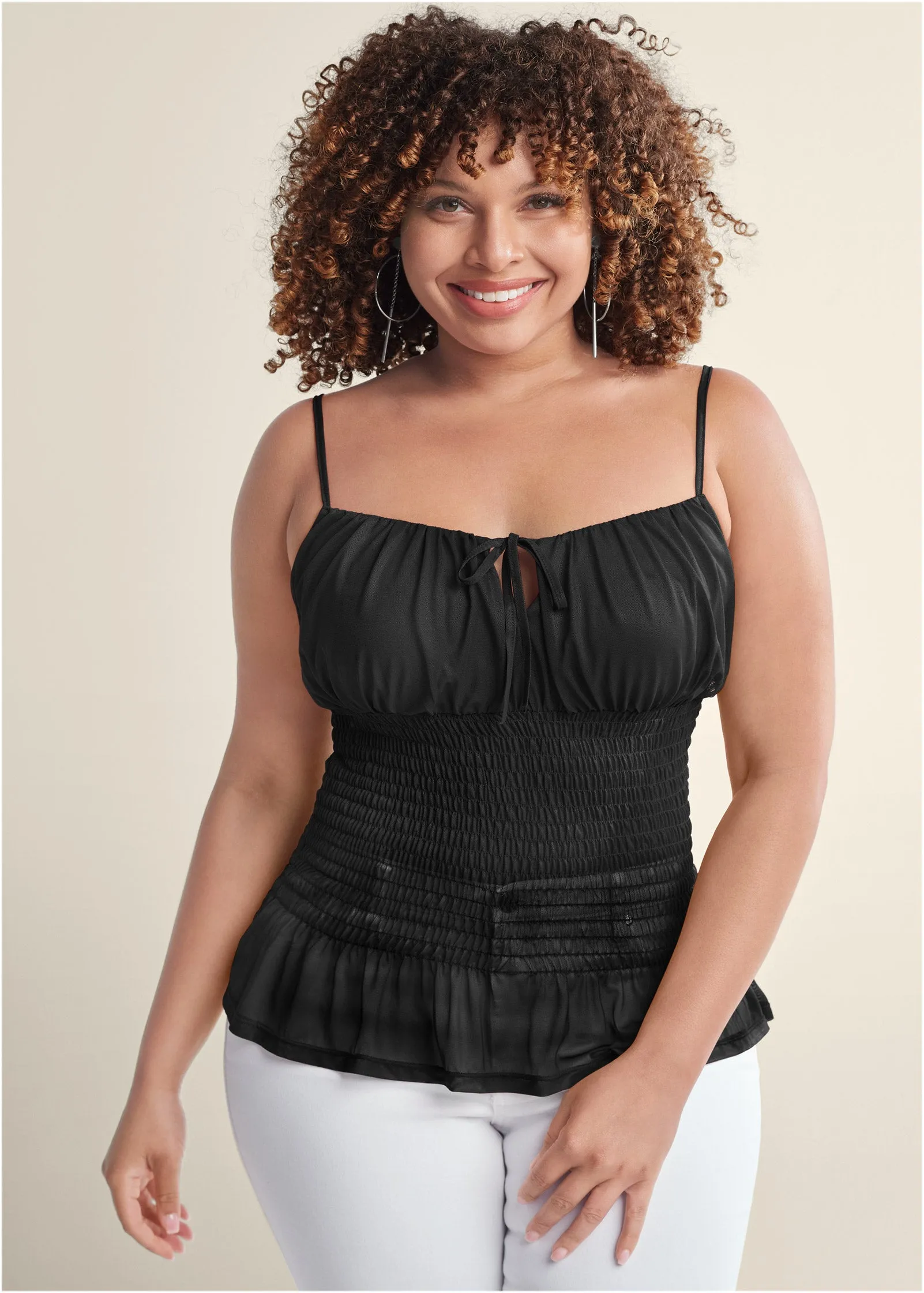 Smocked Mesh Top - Black