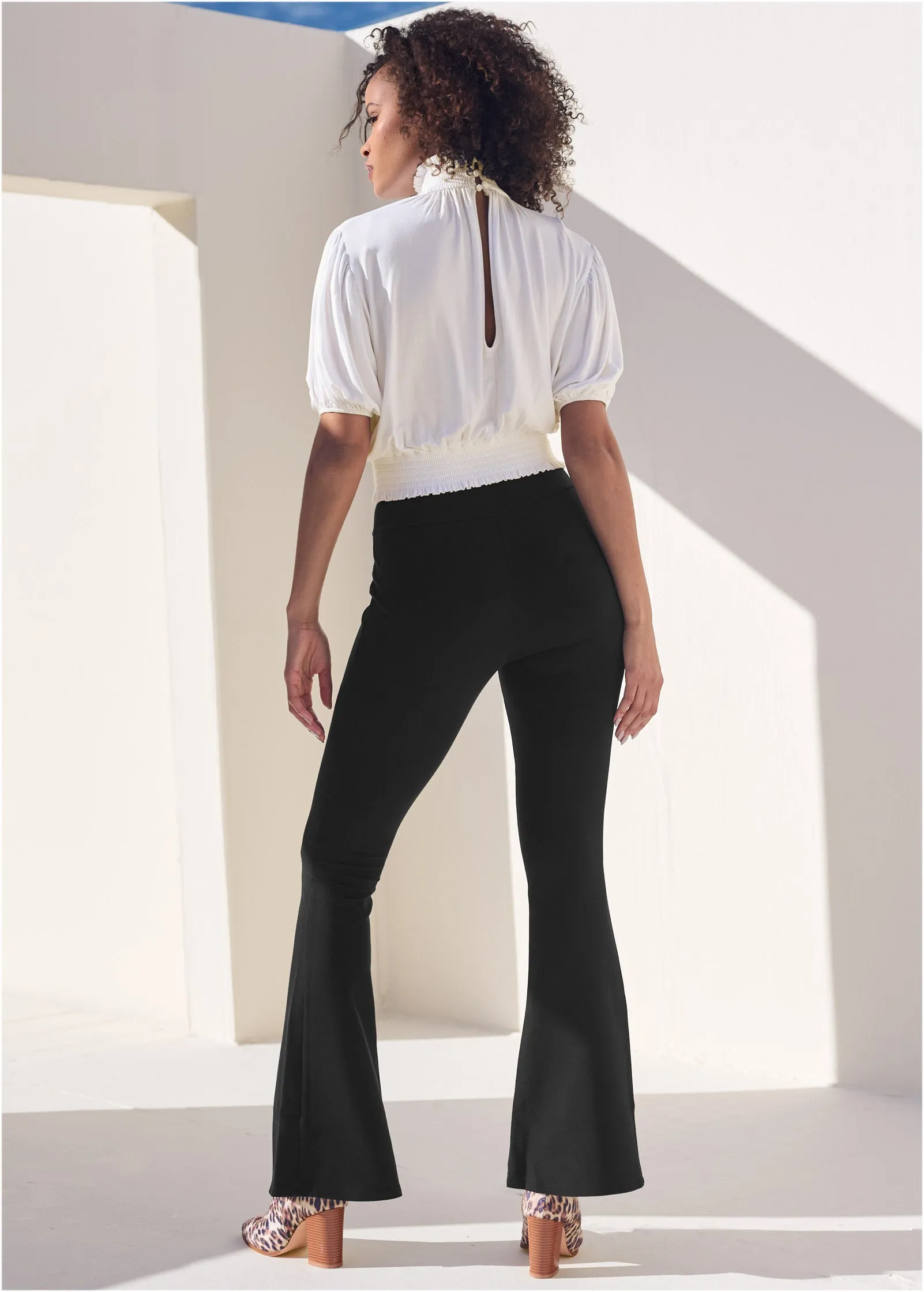 Smocked Mock-Neck Crop Top - Off White