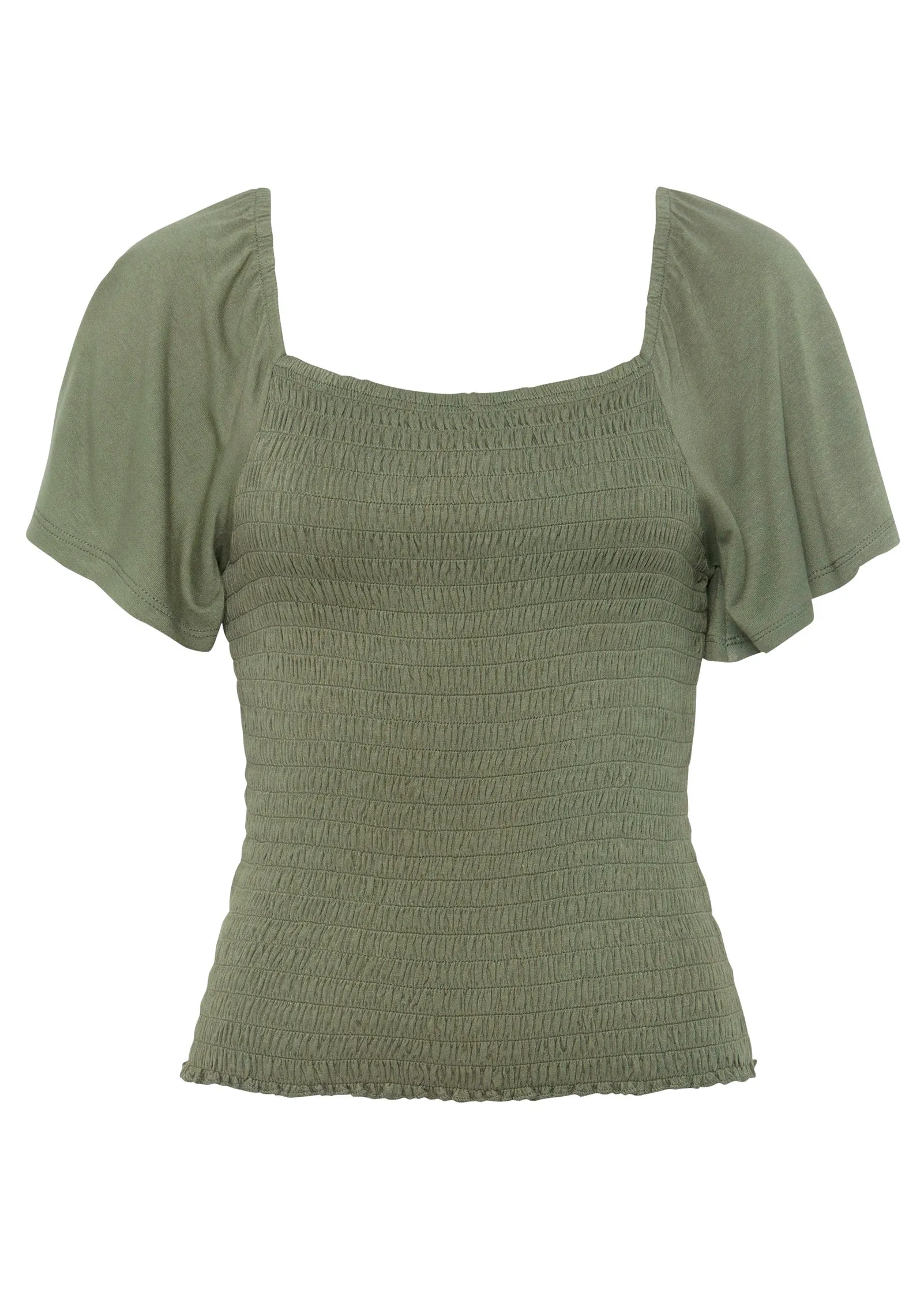 Square Neck Smocked Top - Olive
