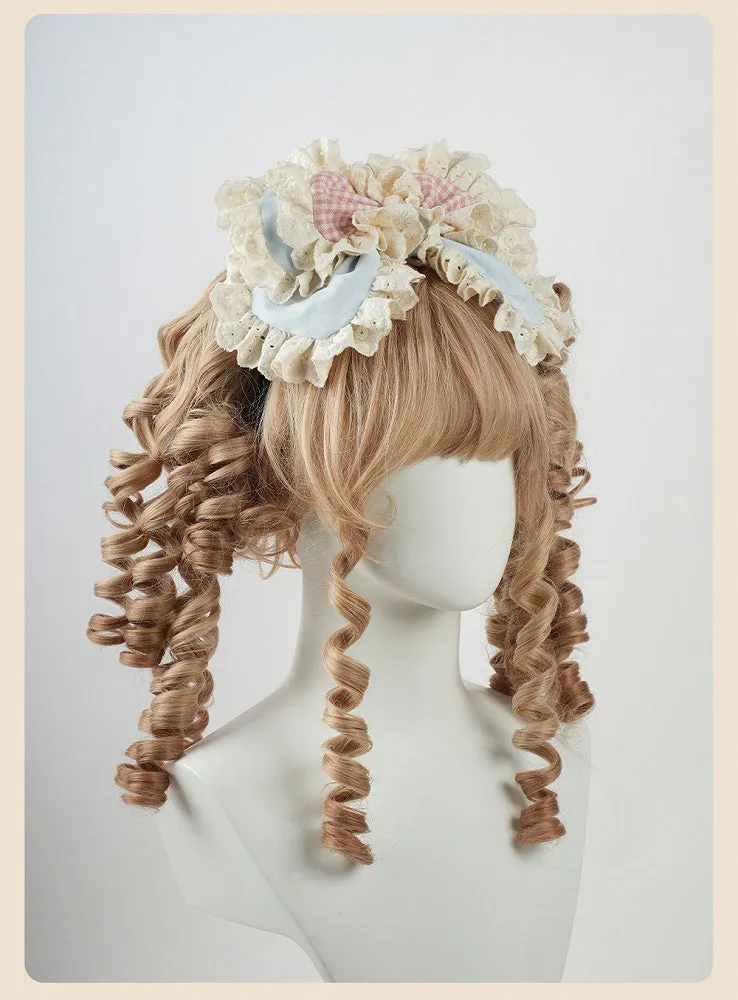 Sweet Lolita Blueand Pink Big Bow Ruffled Lace Trim KC